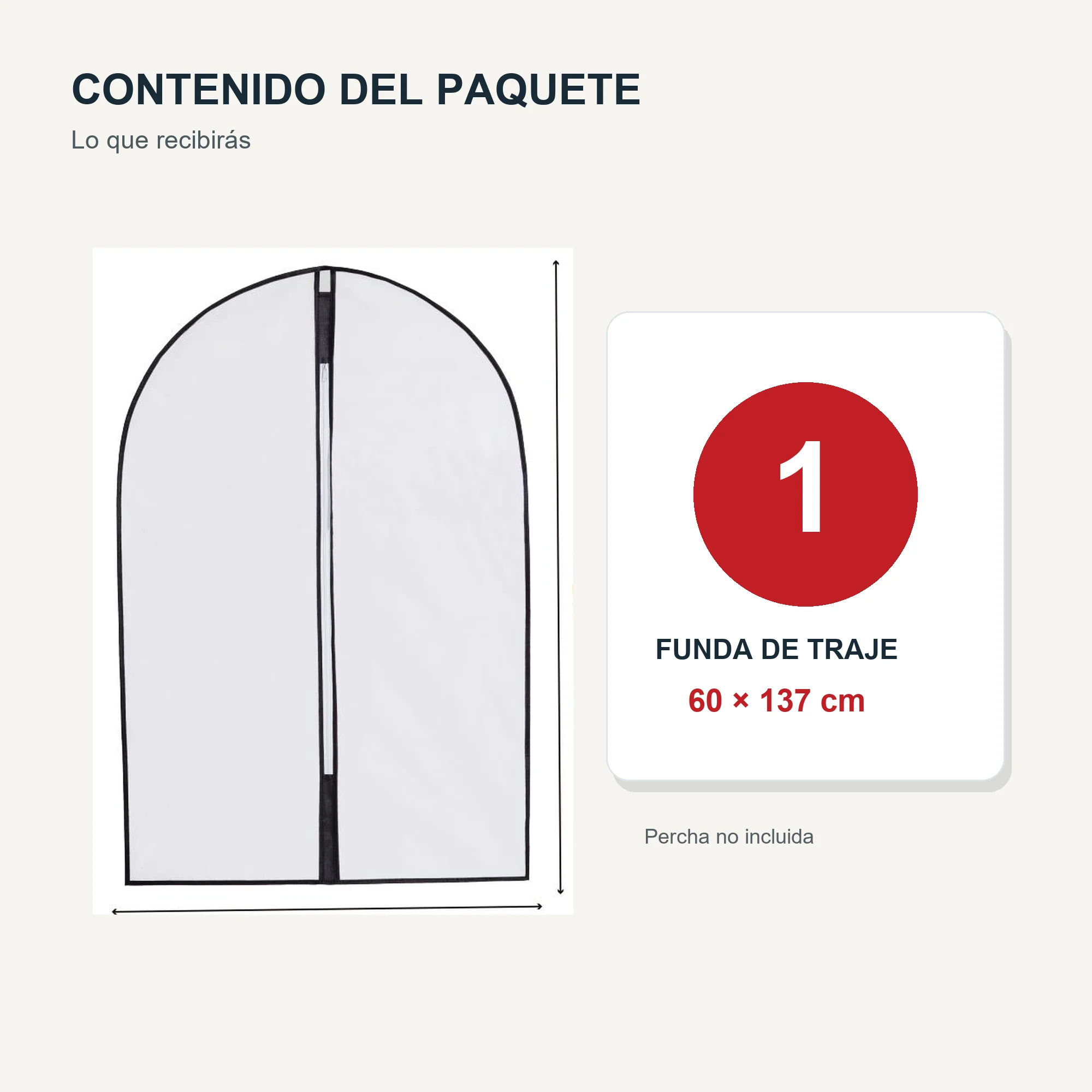 Funda larga para vestido y abrigo de PEVA con Cierre, 60 × 137 cm, 1 Unidad