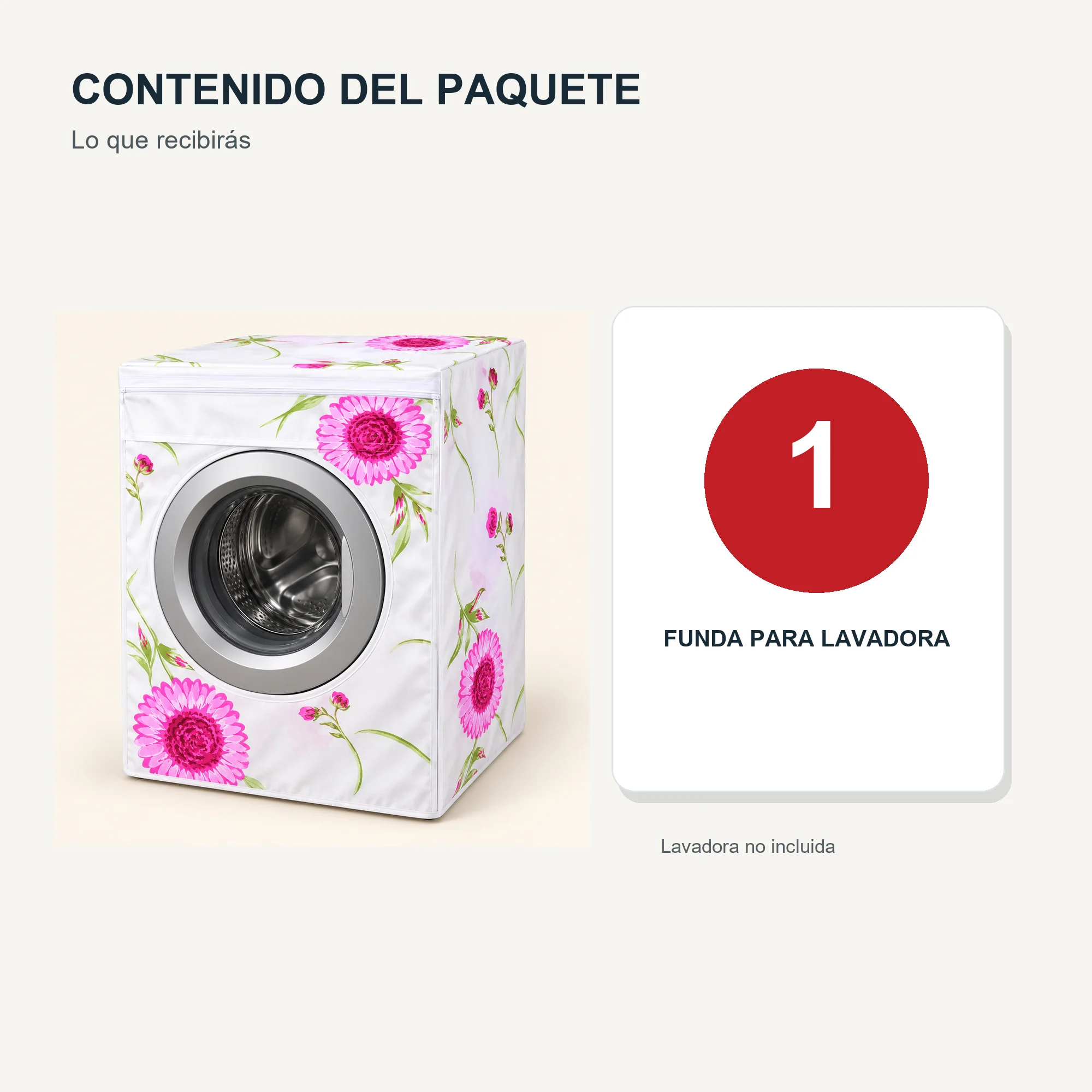 Funda Floral para Lavadora de Carga Frontal, 58 × 62 × 85 cm