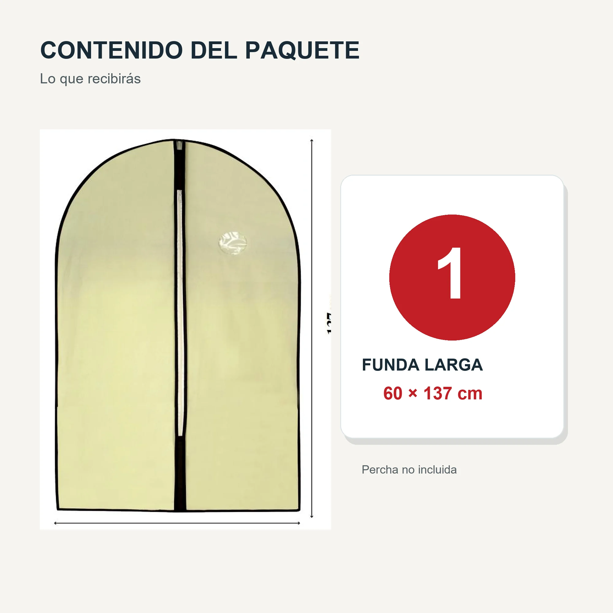 Funda Larga para Vestido o Abrigo de Tela No Tejida, 60 × 137 cm, 1 Unidad