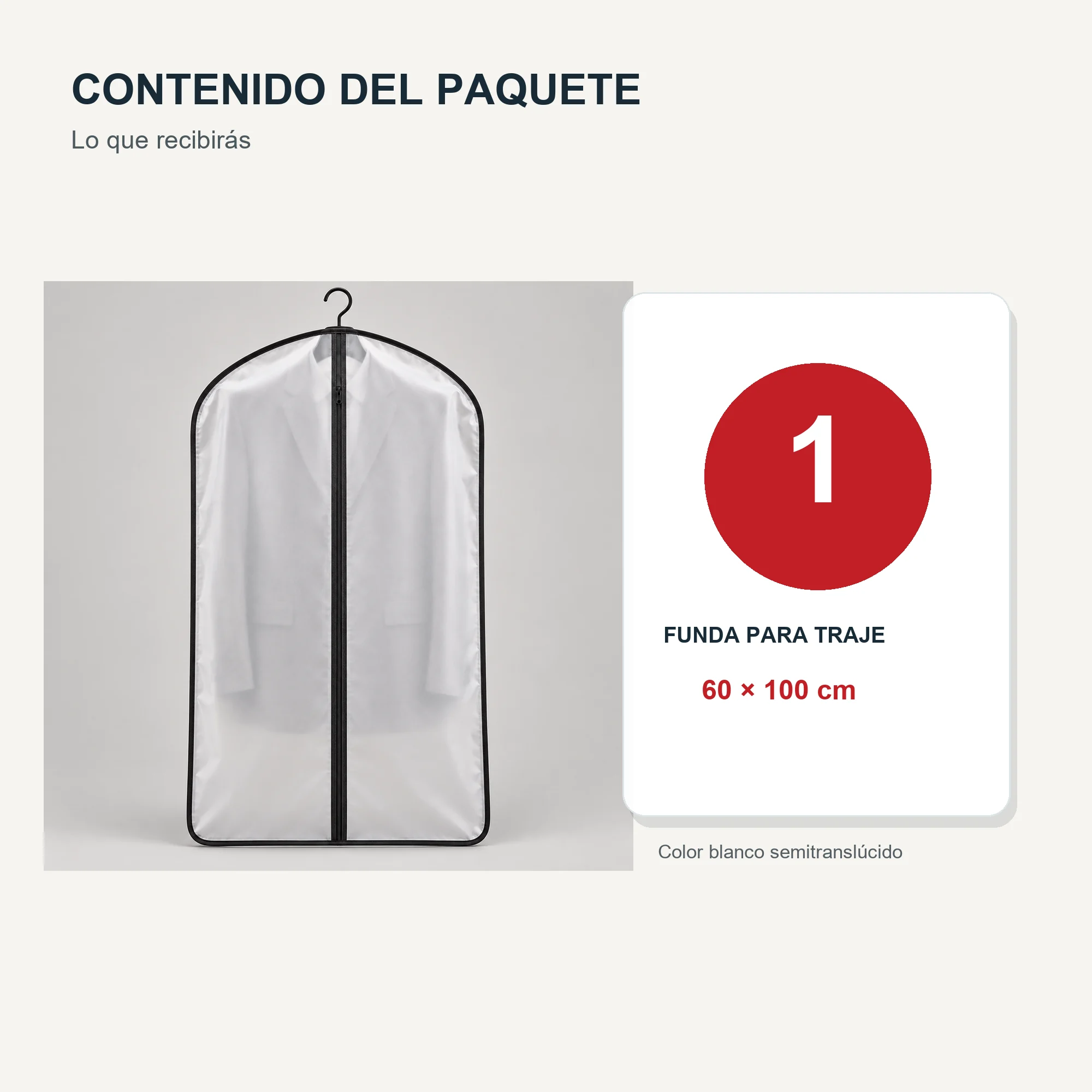 Funda para Traje de PEVA con Cierre, 60 × 100 cm, 1 Funda