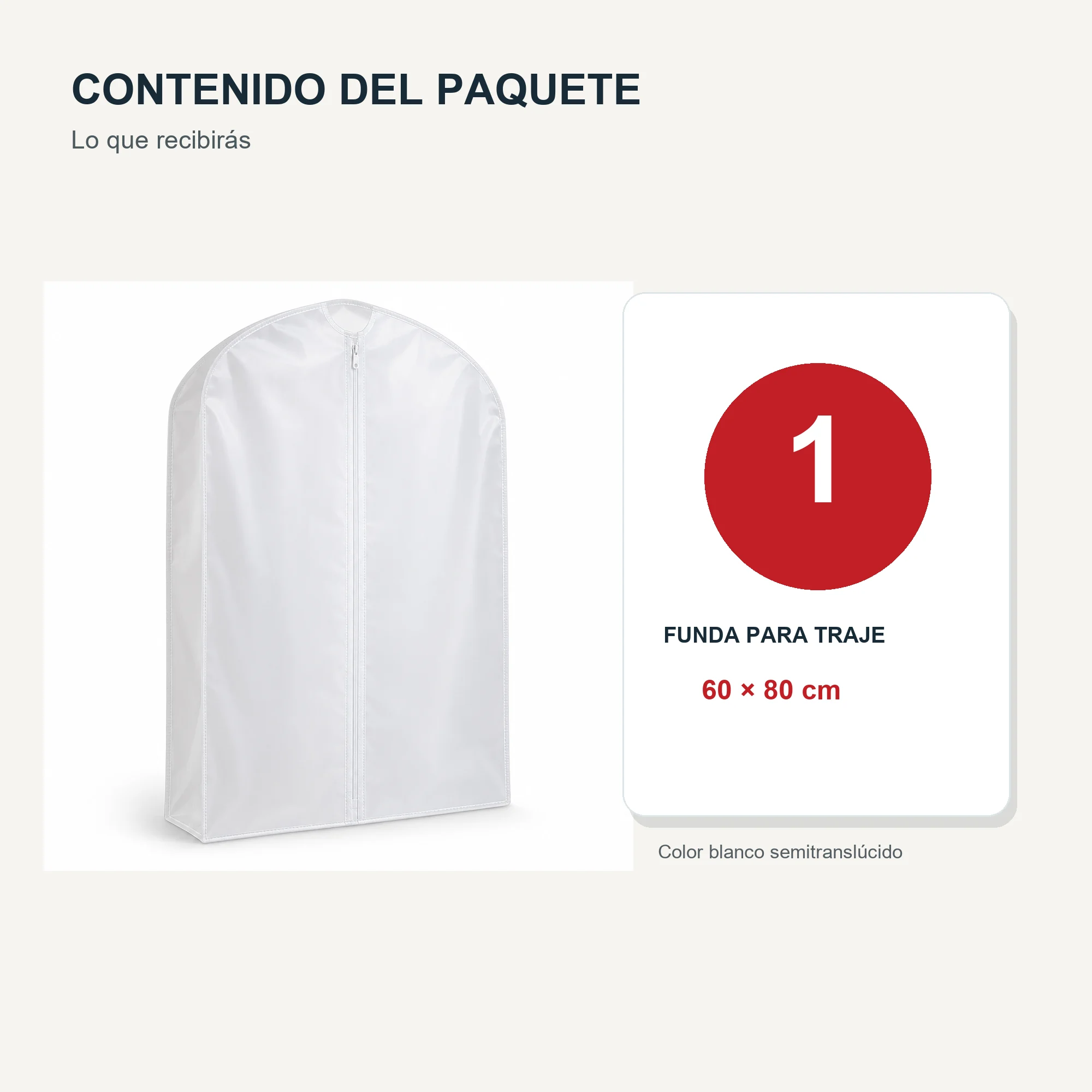Funda para Traje de PEVA con Cierre, 60 × 80 cm, 1 Funda