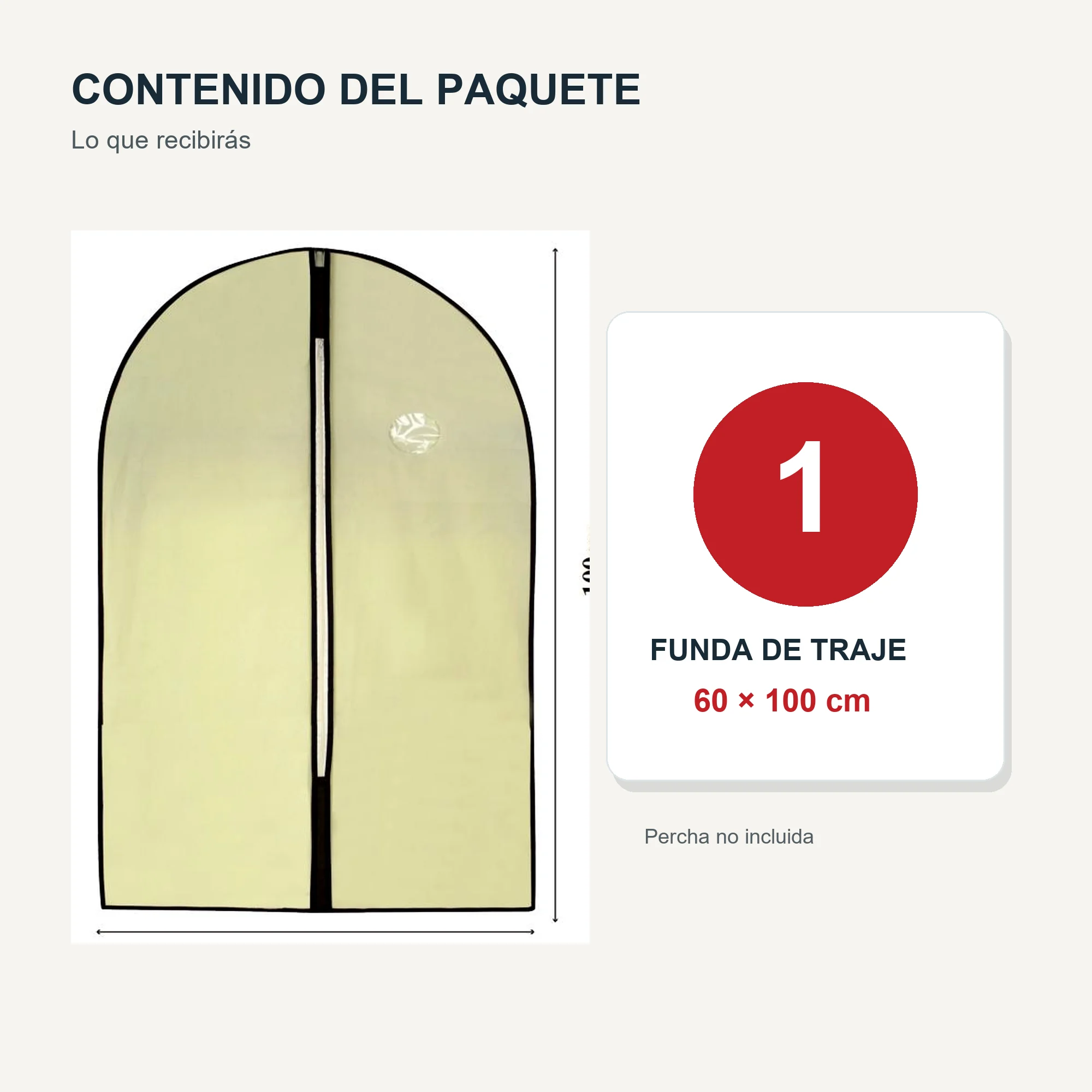 Funda de Traje de Tela No Tejida con Cierre, 60 × 100 cm, 1 Unidad