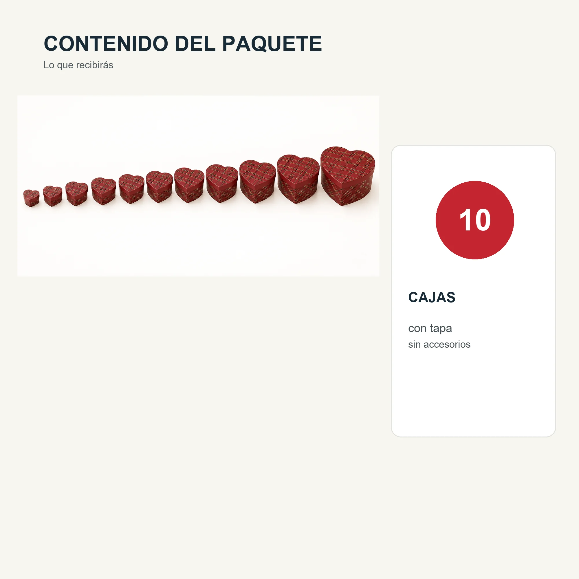 Juego de 10 Cajas de Regalo Juego De Cajas Corazón Con Cuadrillé, Tamaños Surtidos