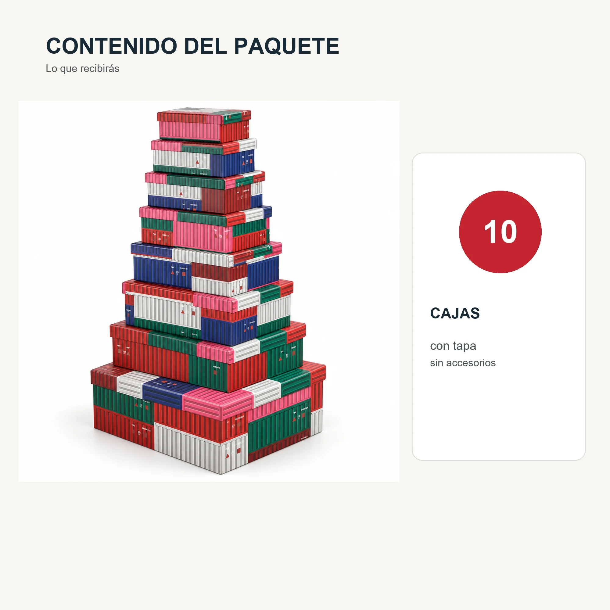 Juego de 10 Cajas de Regalo Juego Rectangular Diseño Contenedores, Tamaños Surtidos