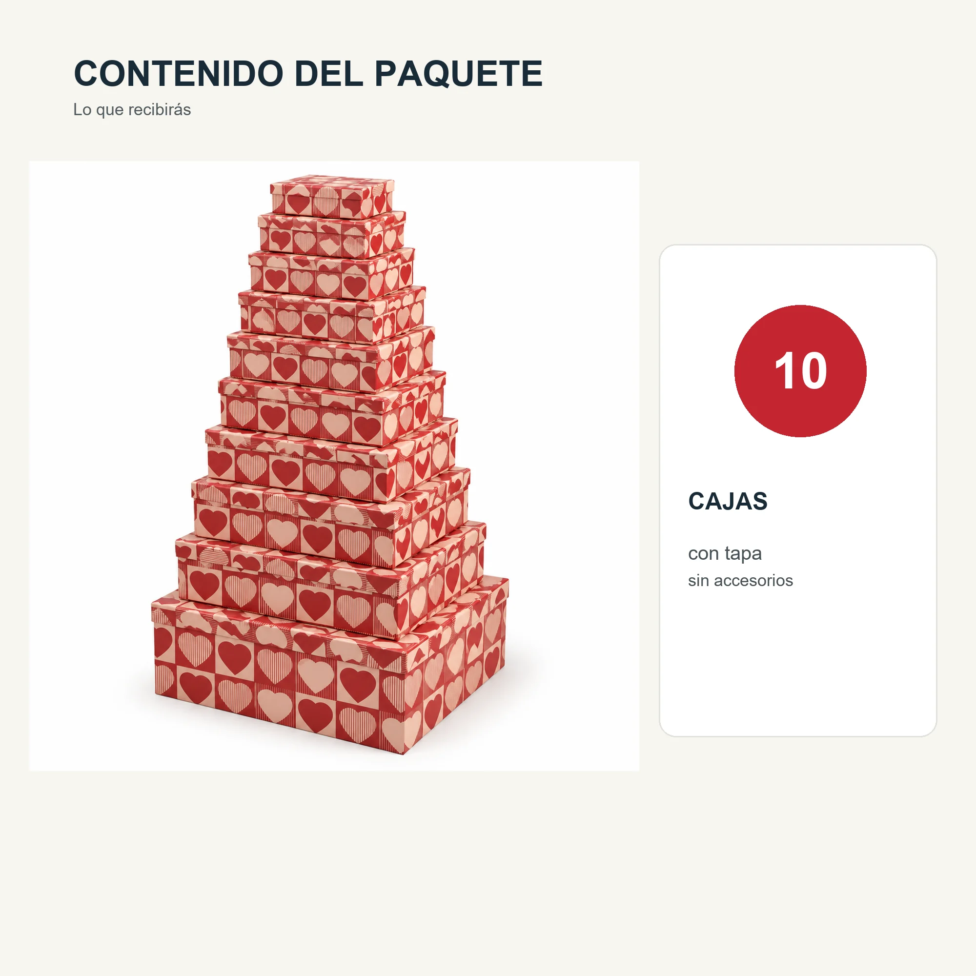 Juego de 10 Cajas de Regalo Juego Rectangular Con Corazones, Tamaños Surtidos