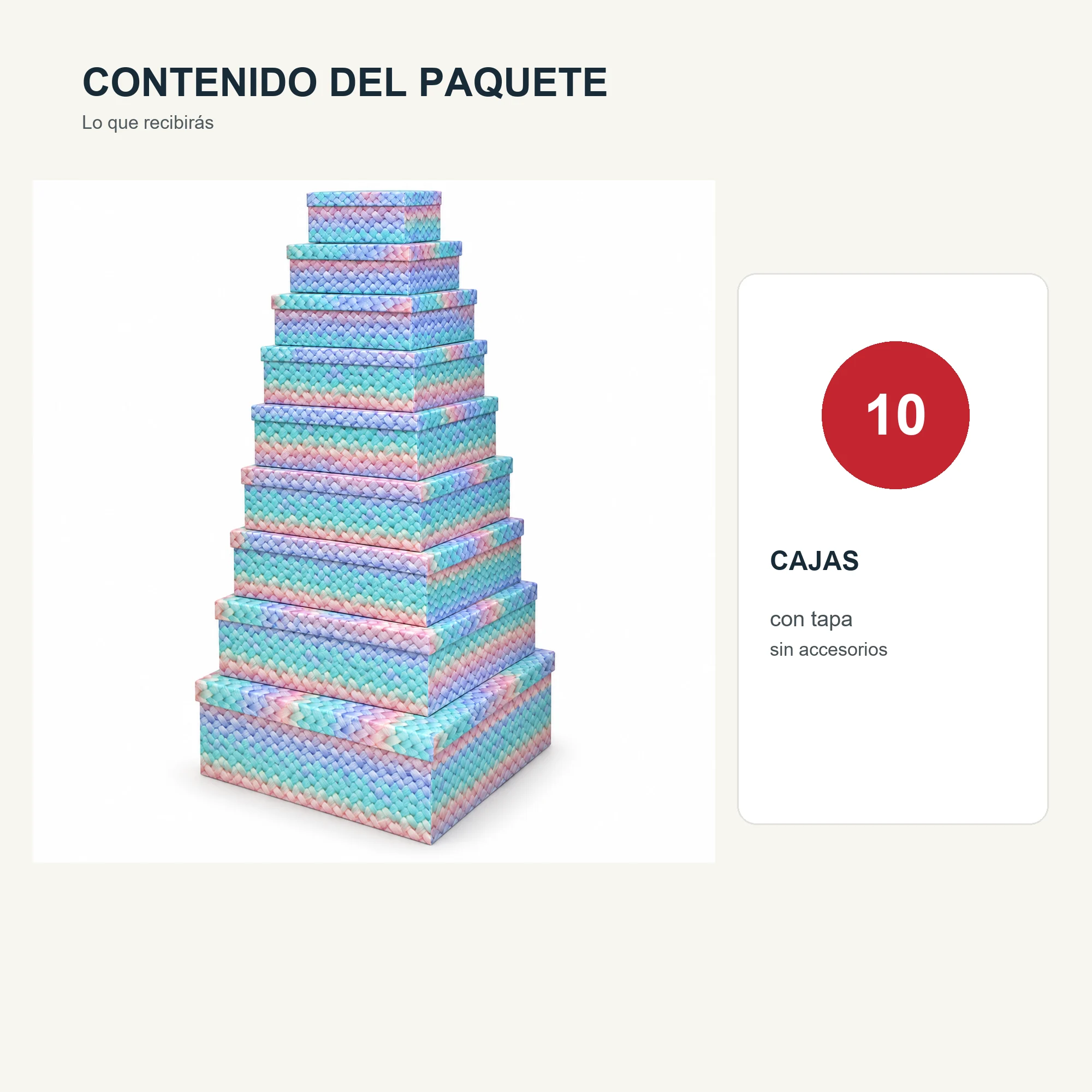 Juego de 10 Cajas de Regalo Juego Rectangular Con Efecto Tejido Pastel, Tamaños Surtidos