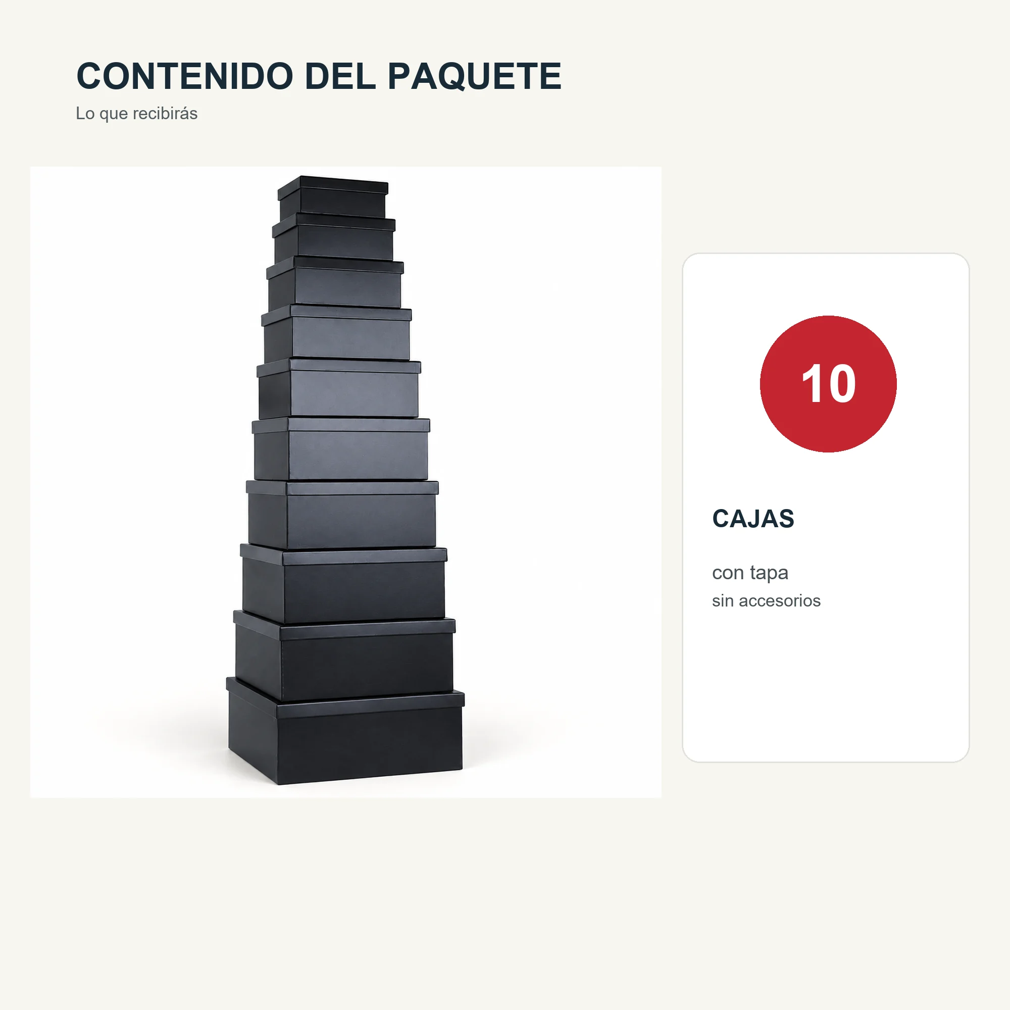 Juego de 10 Cajas de Regalo Juego Rectangular Negro Mate, Tamaños Surtidos