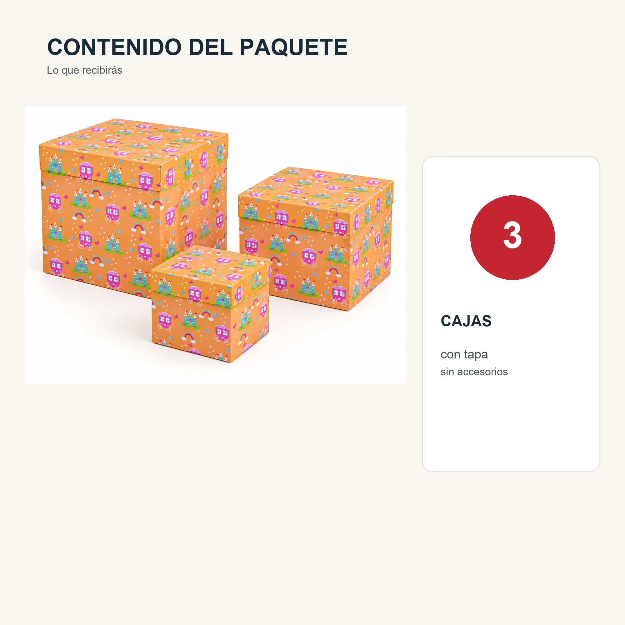 Juego de 3 Cajas de Regalo Juego De Cajas Infantiles De Princesas, Tres Tamaños