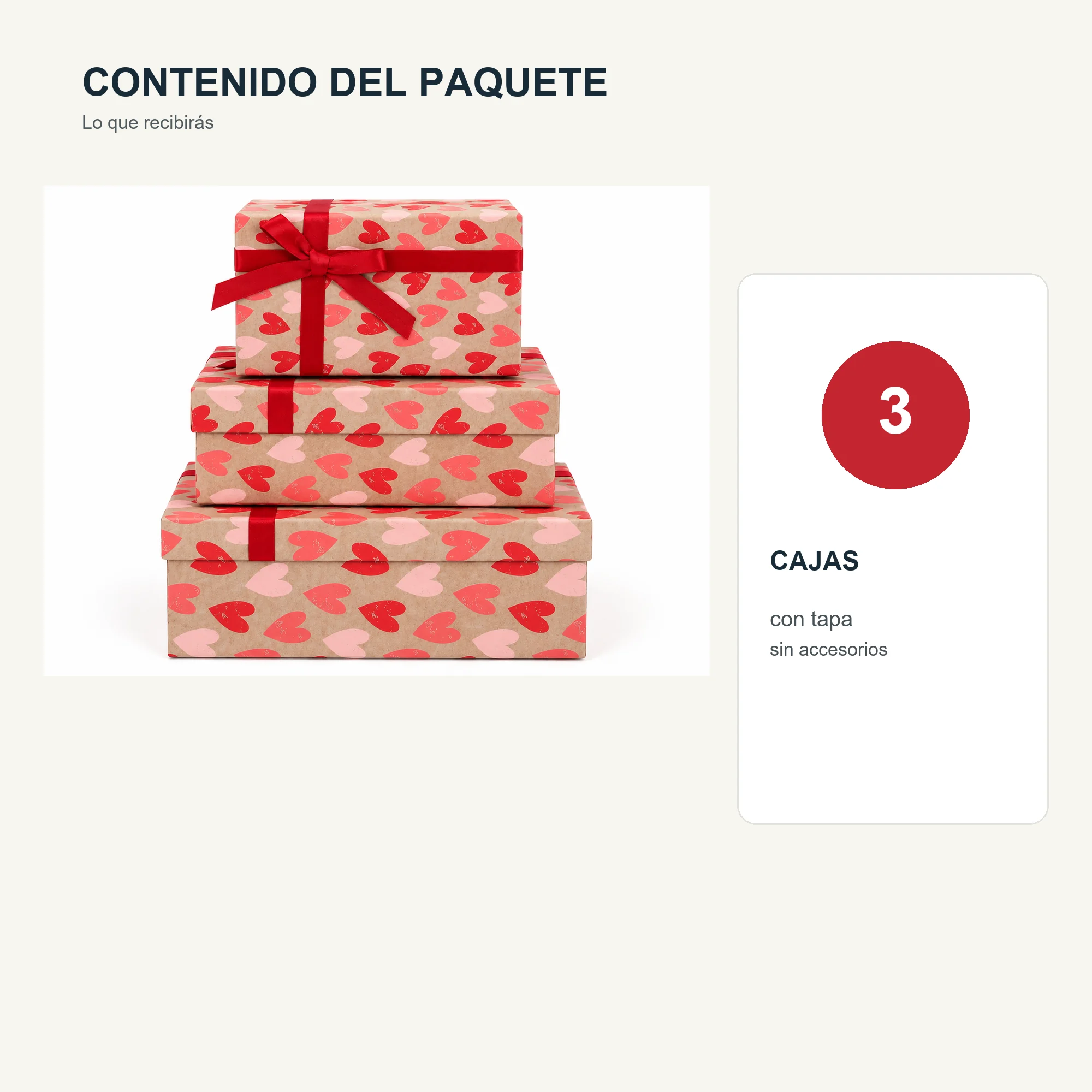 Juego de 3 Cajas de Regalo Juego De Cajas Kraft Con Corazones, Tres Tamaños