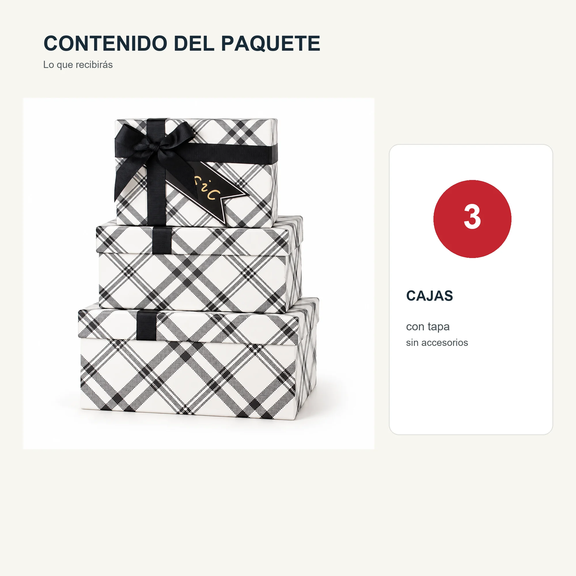 Juego de 3 Cajas de Regalo Juego Rectangular De Tartán, Tres Tamaños