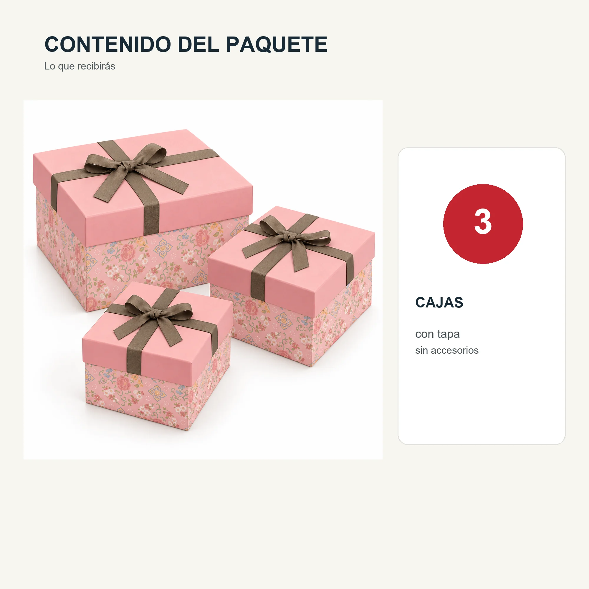 Juego de 3 Cajas de Regalo Juego De Cajas Rosadas Con Laterales Florales, Tres Tamaños