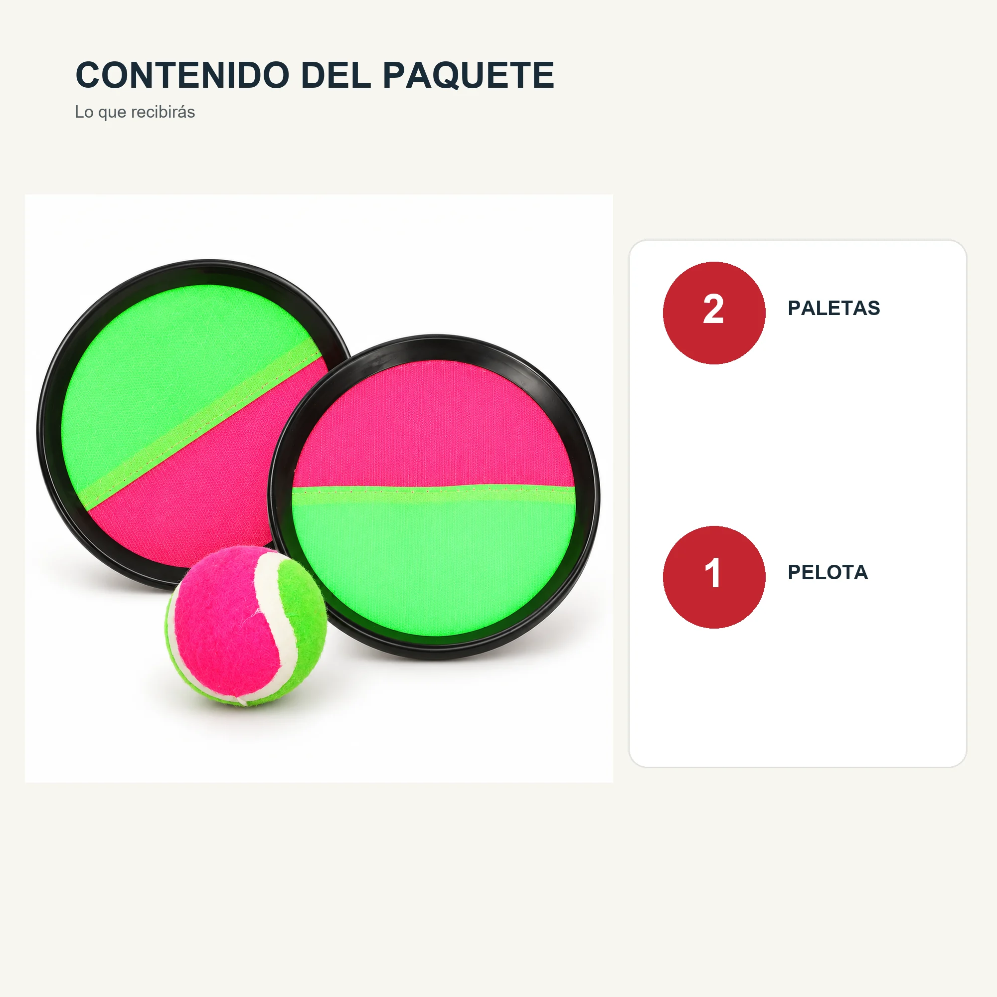 Juego de Atrapar Pelota con Paletas Adhesivas, 18,5 cm