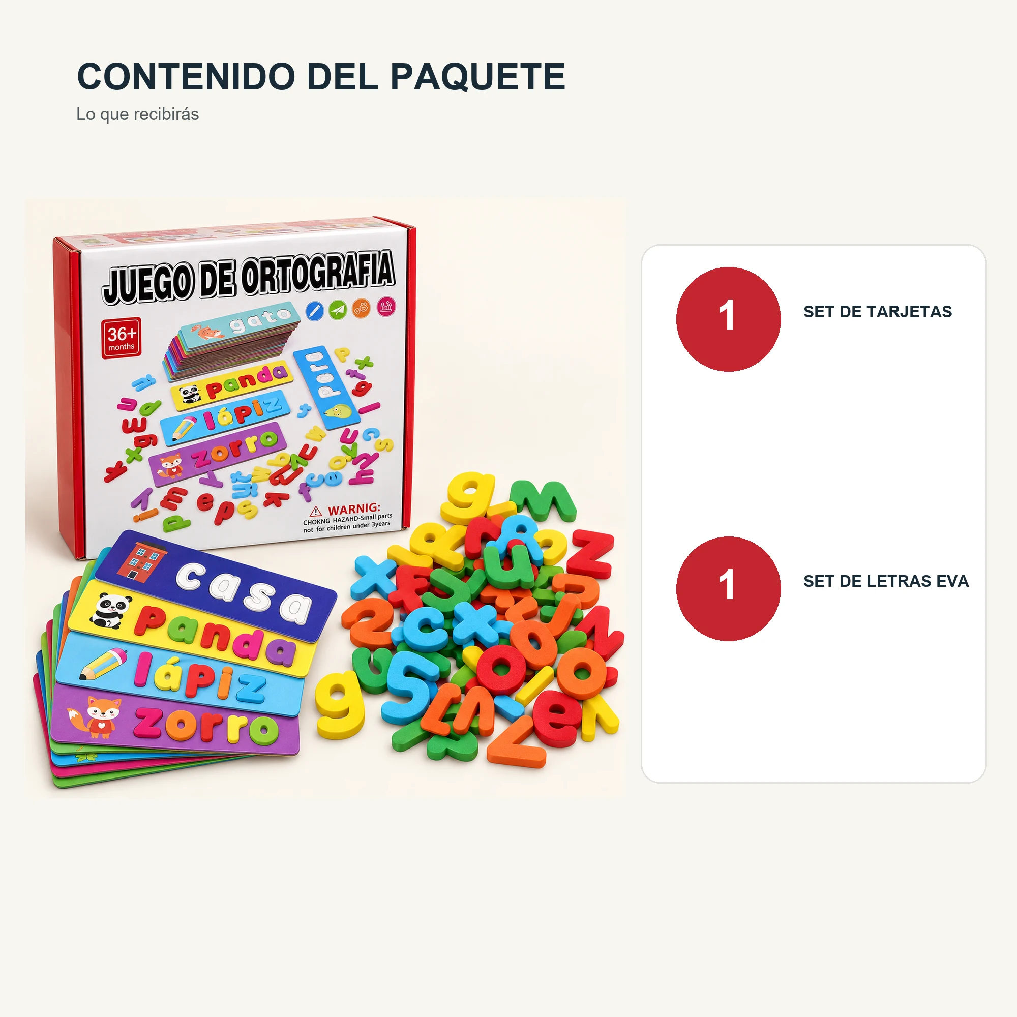 Juego de Ortografía en Español con Tarjetas y Letras EVA, 3+ años