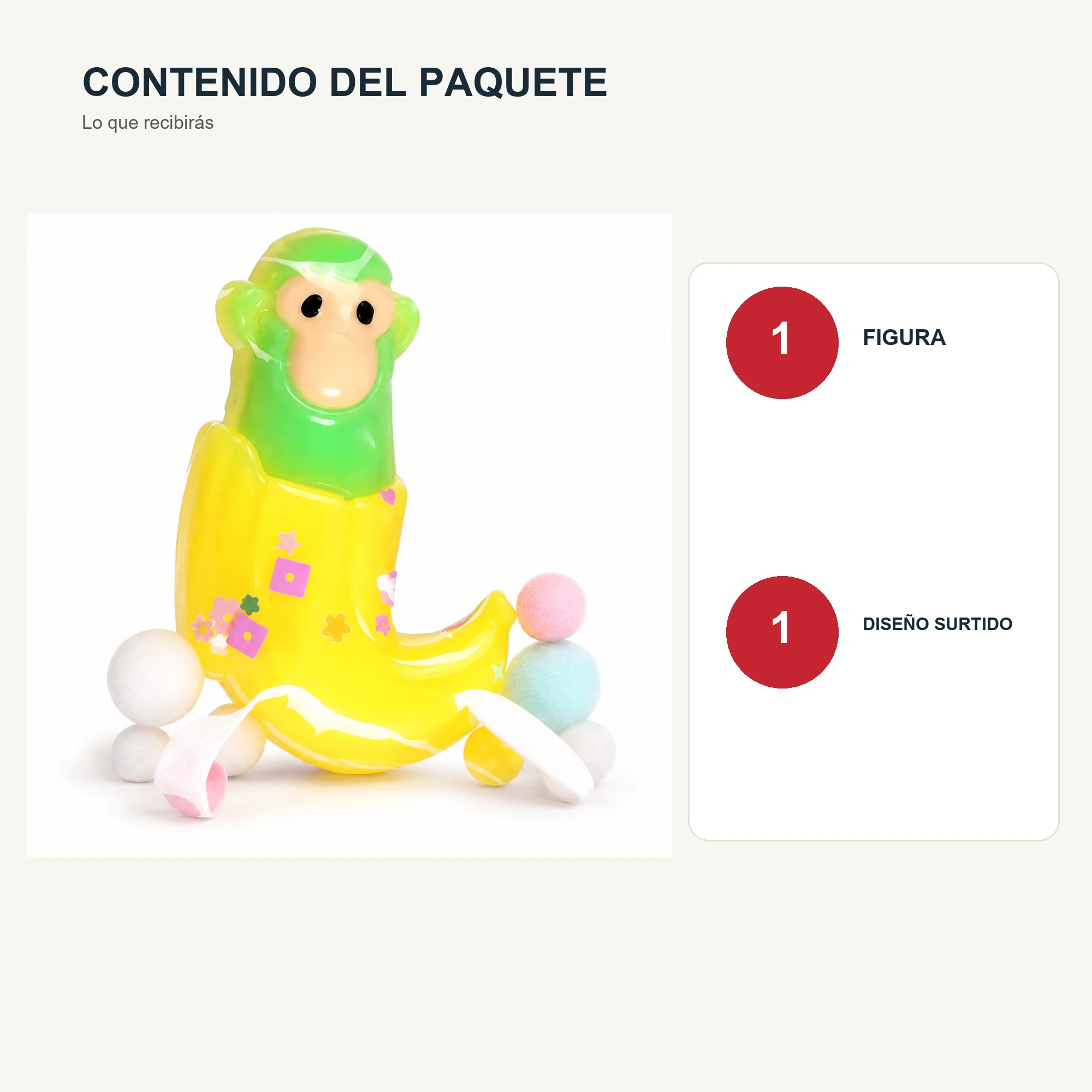 Juguete Antiestrés Mono Banana, Empaque 13 × 12,5 cm