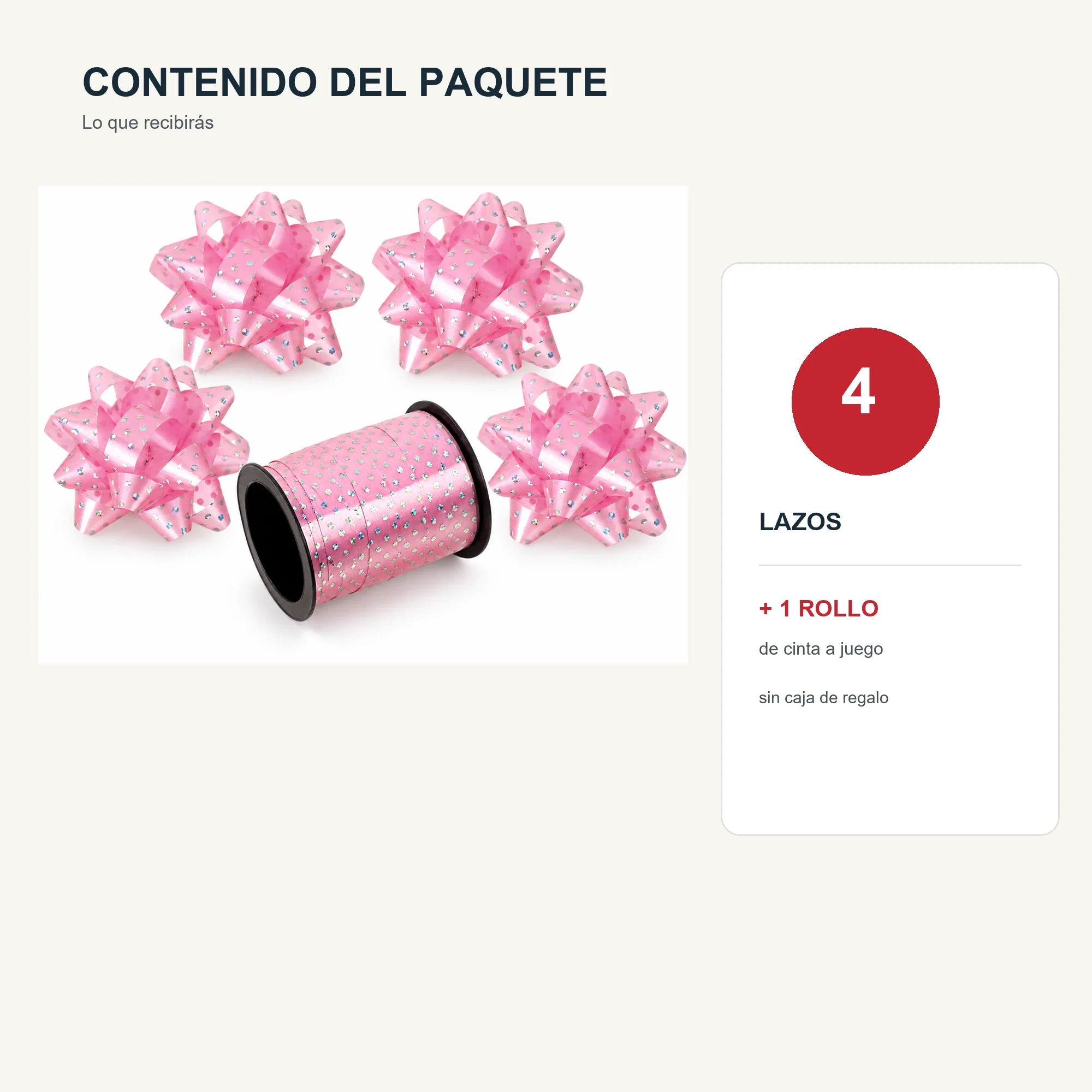 Kit de 4 Lazos de Malla con Rollo de Cinta, Lazos de 5 cm, Color Surtido