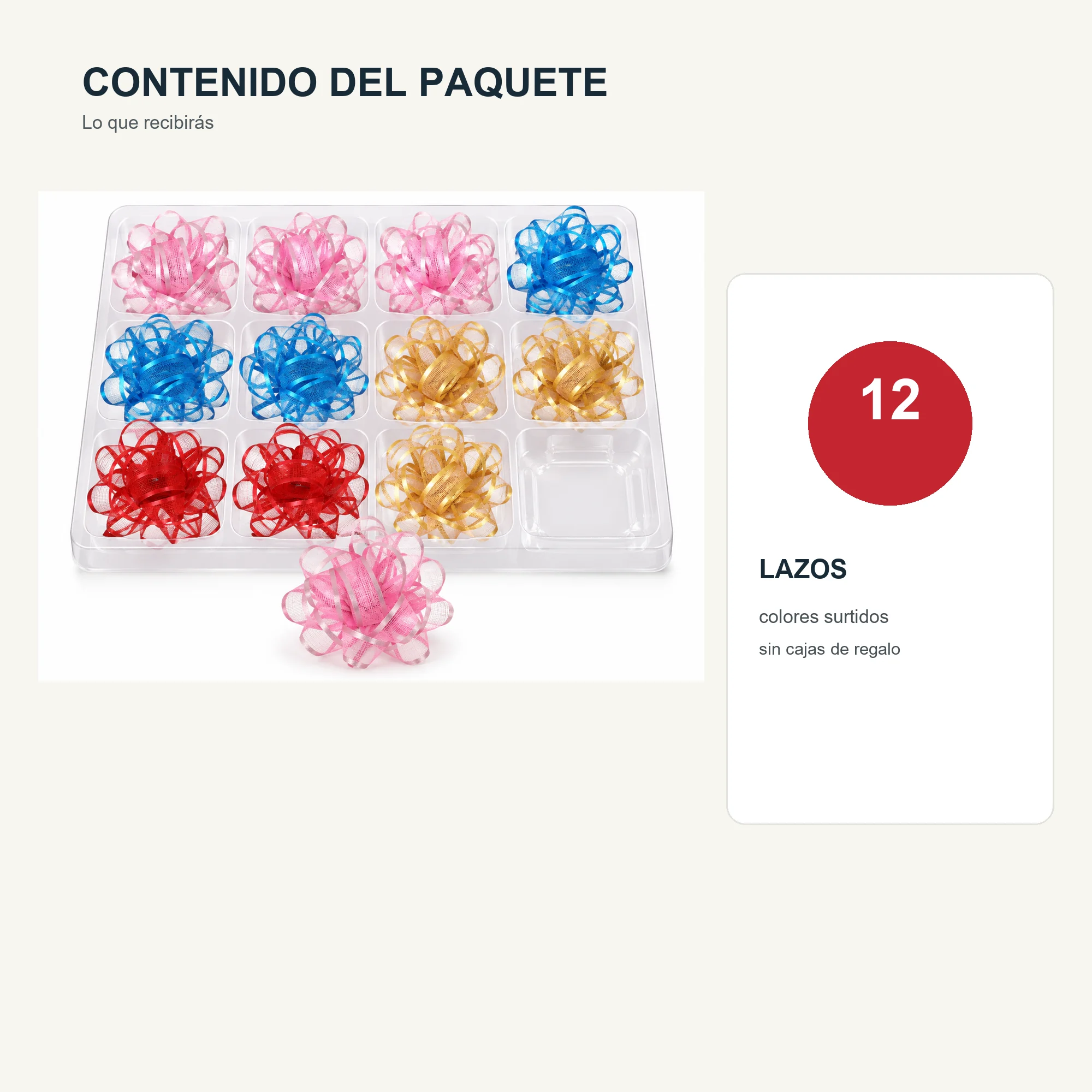 Lazos de Malla para Regalo, 5,5 cm (2,2 in) de diámetro aprox., 12 Unidades, Colores Surtidos