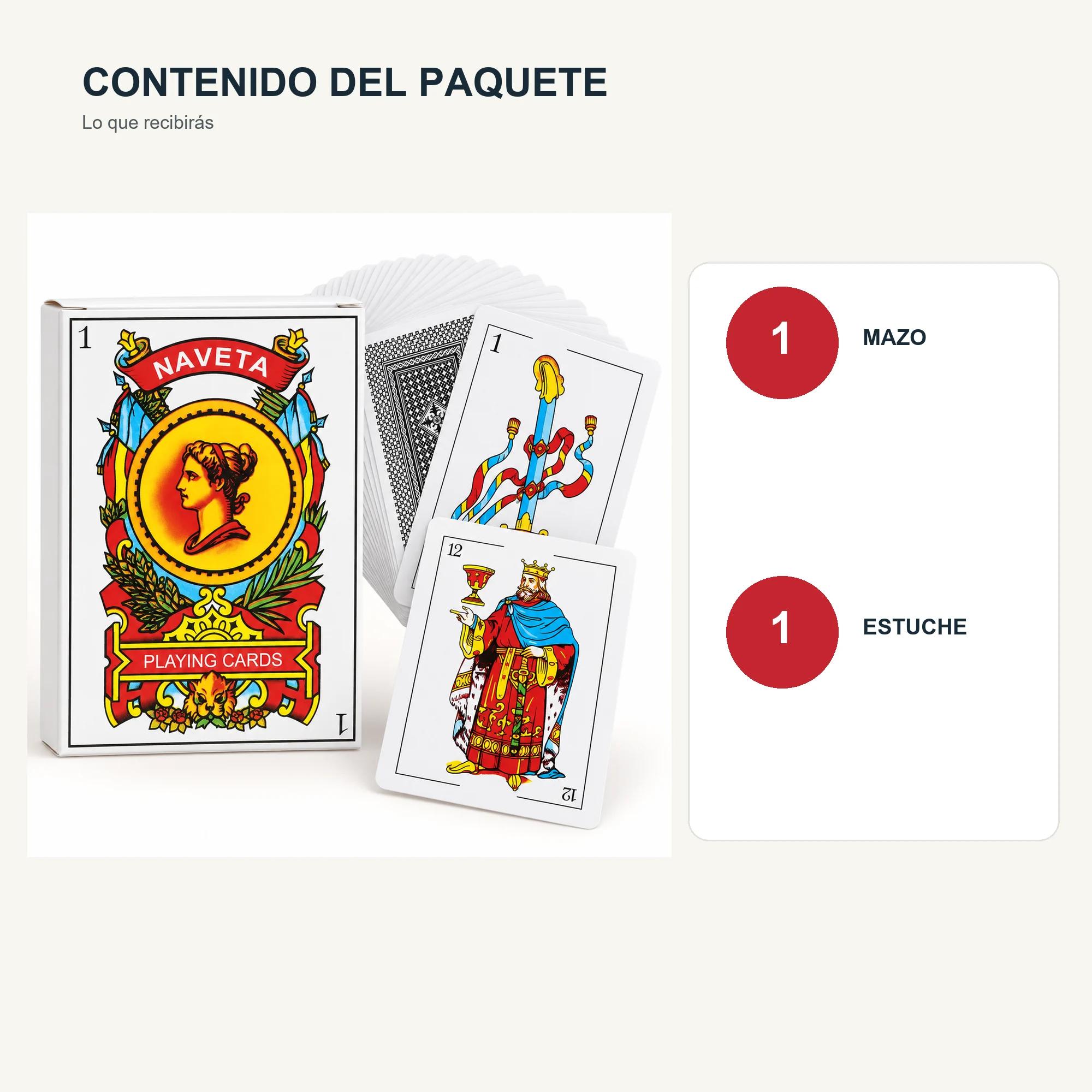 Mazo de Naipes Españoles Jumbo Naveta, 8,5 × 12,2 cm