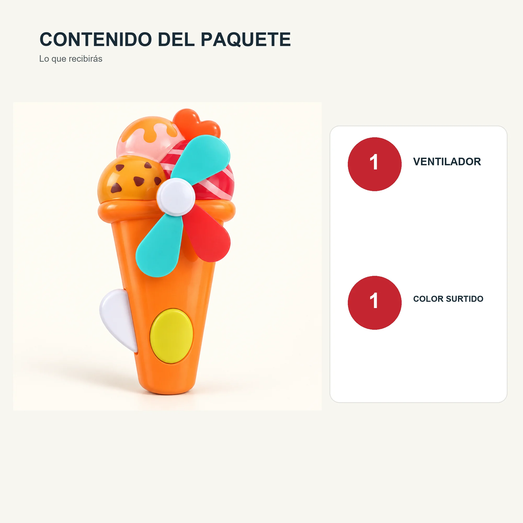 Mini Ventilador Manual con Diseño de Helado, 14 × 6,5 cm, Color Surtido