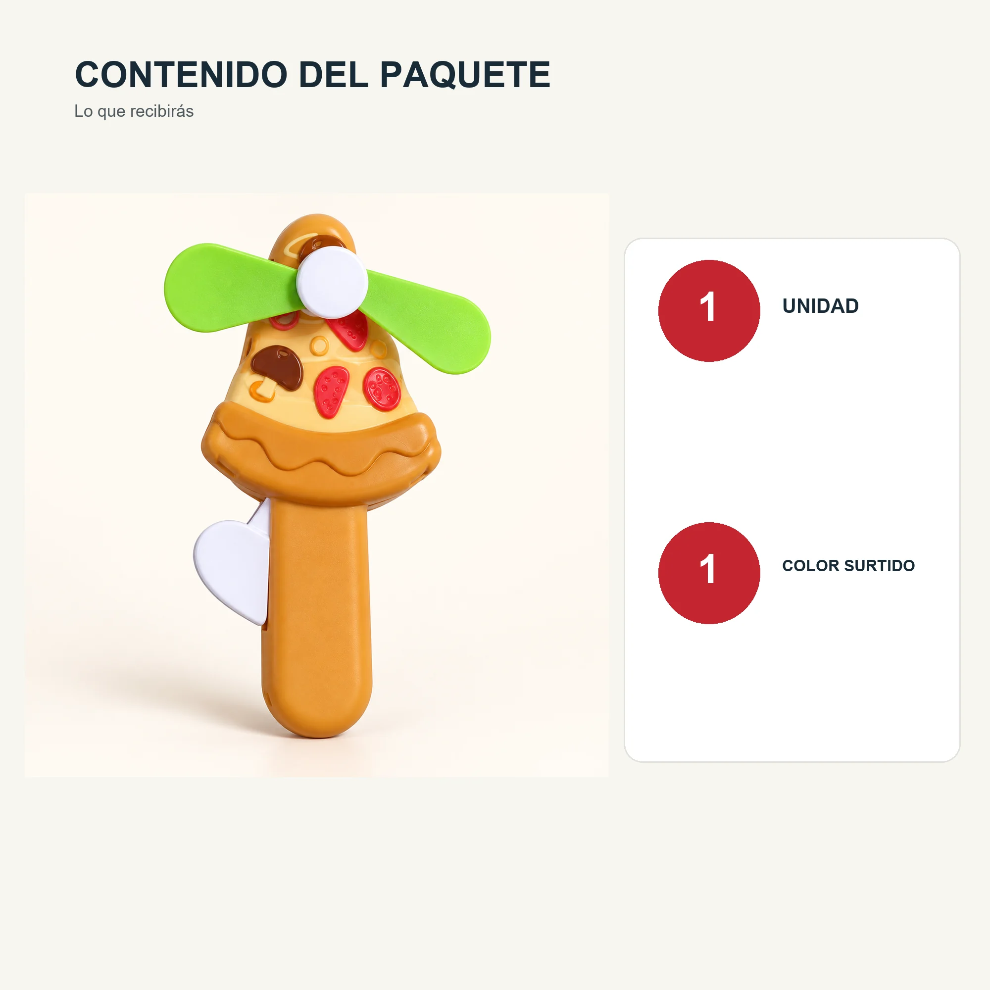 Mini Ventilador Manual Pizza, 14 × 6 cm, Color Surtido