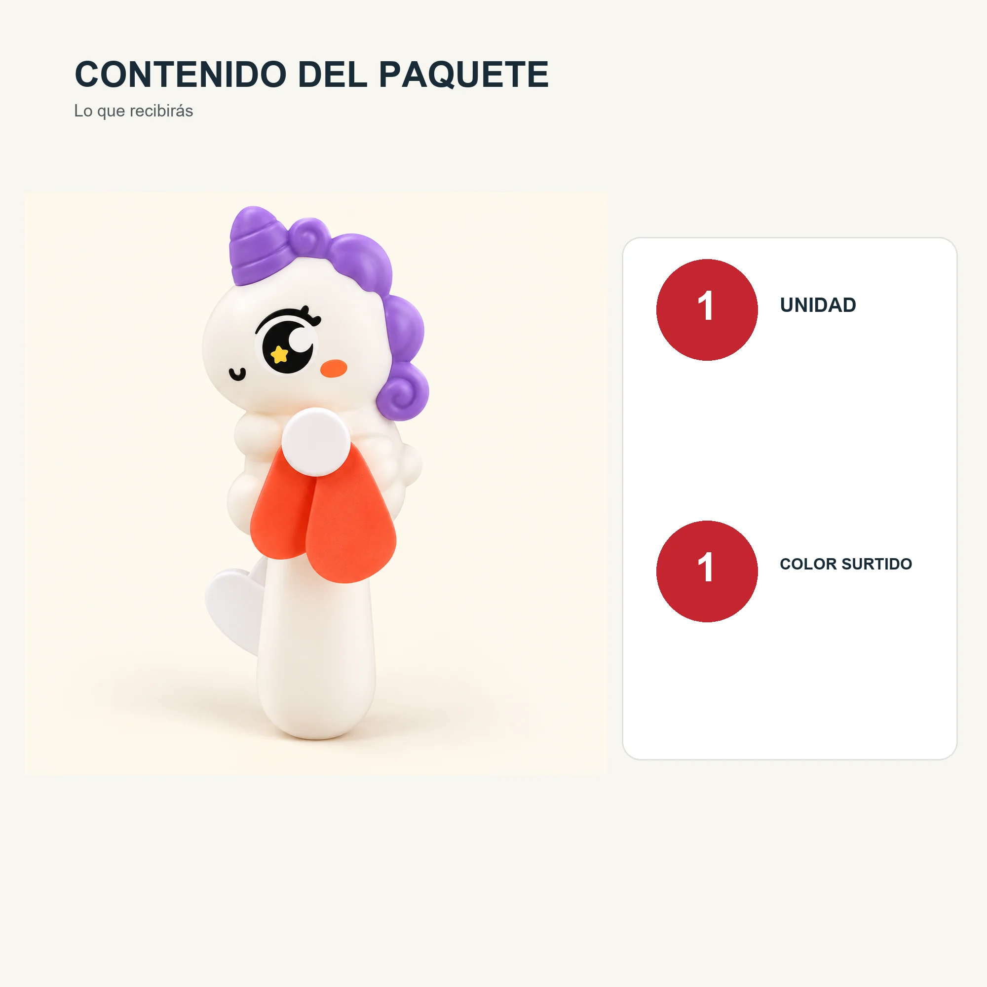 Mini Ventilador Manual Unicornio, 15 × 6,5 cm, Color Surtido
