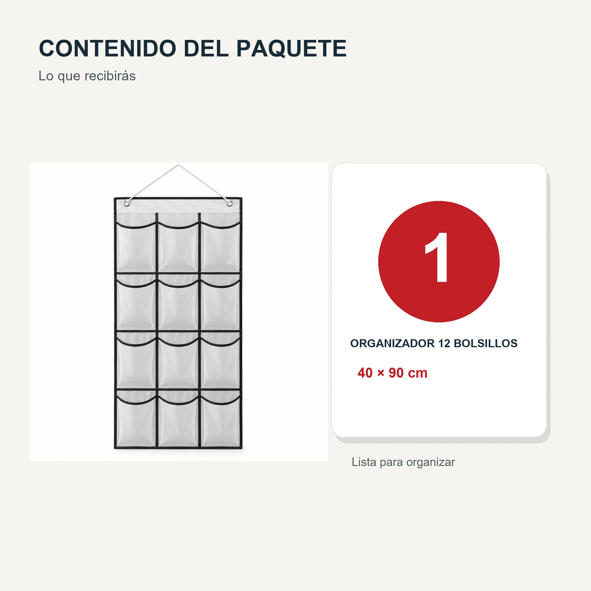 Organizador Colgante de 12 Bolsillos de PEVA y PP, 40 × 90 cm, 1 Unidad