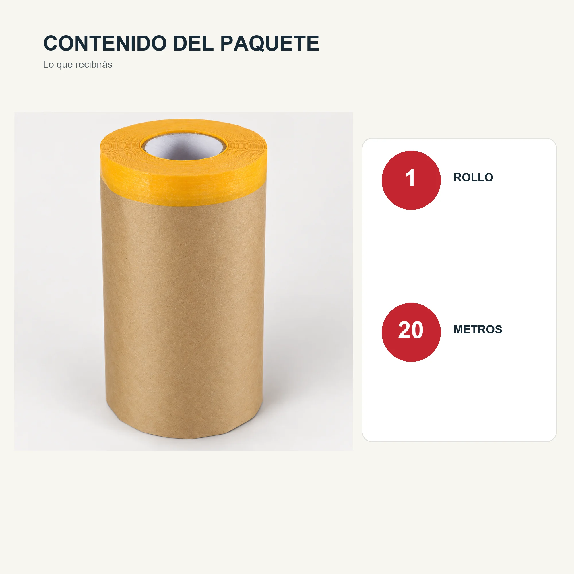 Papel Kraft de Enmascarar con Cinta, 300 mm × 20 m