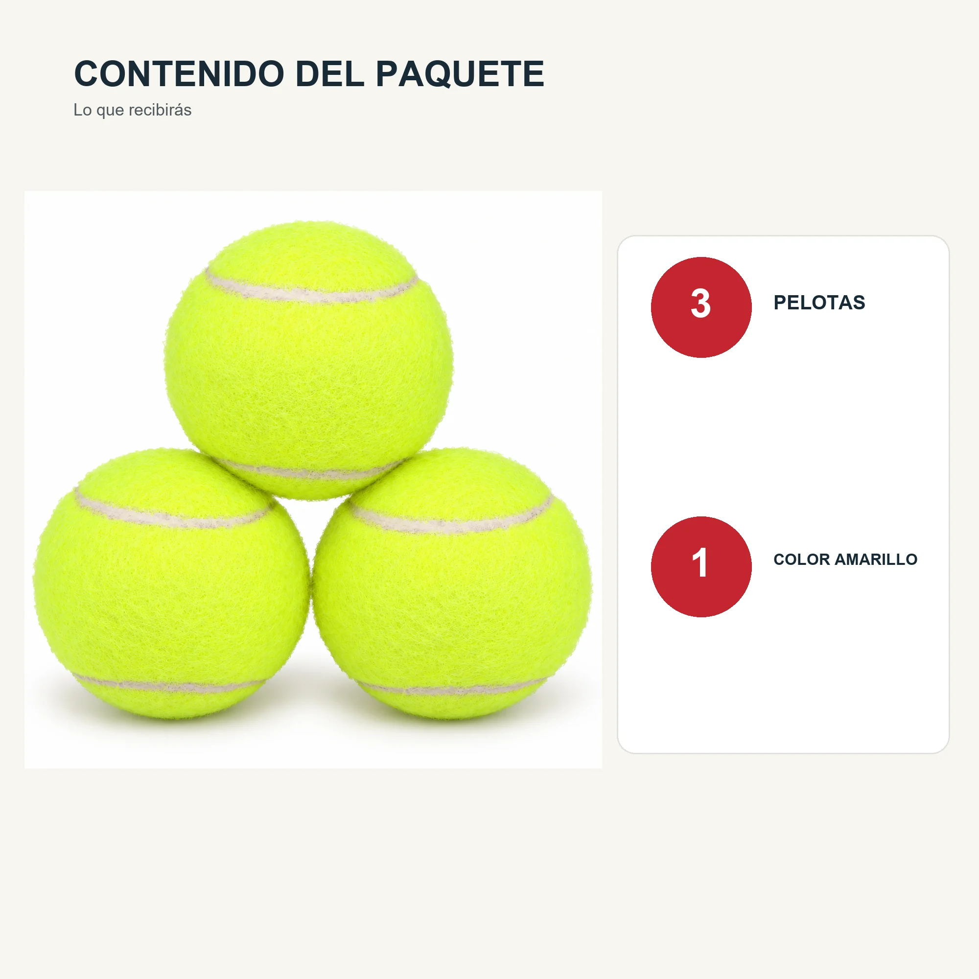 Pelotas de Tenis de Fieltro, 6,5 cm, Pack de 3