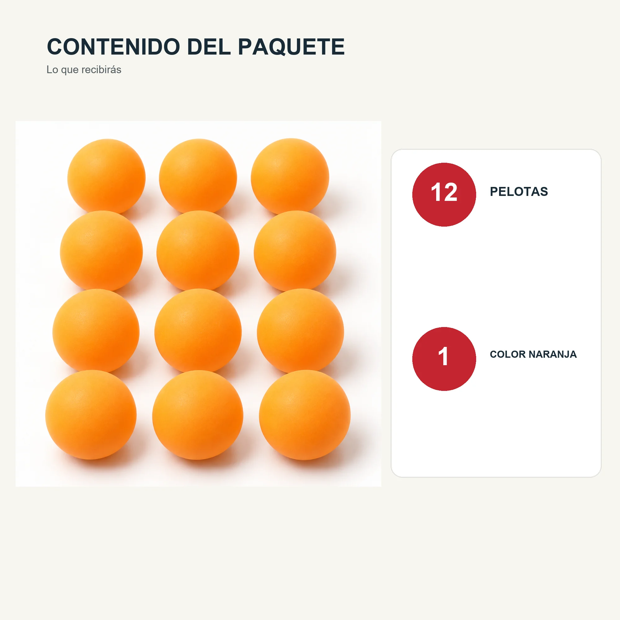 Pelotas de Tenis de Mesa Naranjas, 3,5 cm, Pack de 12