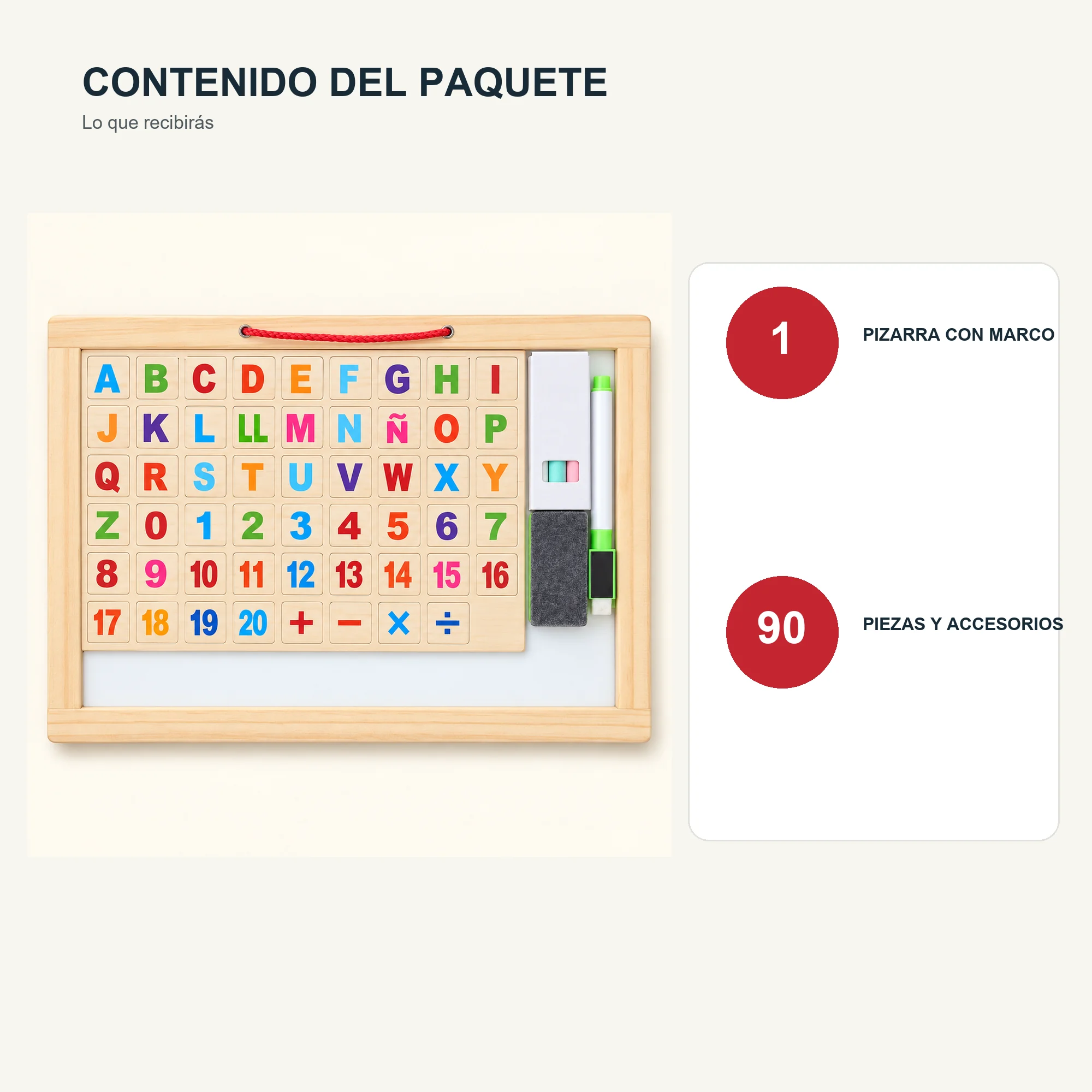 Pizarra Magnética Educativa en Español, 90 Piezas, 31 × 20 cm