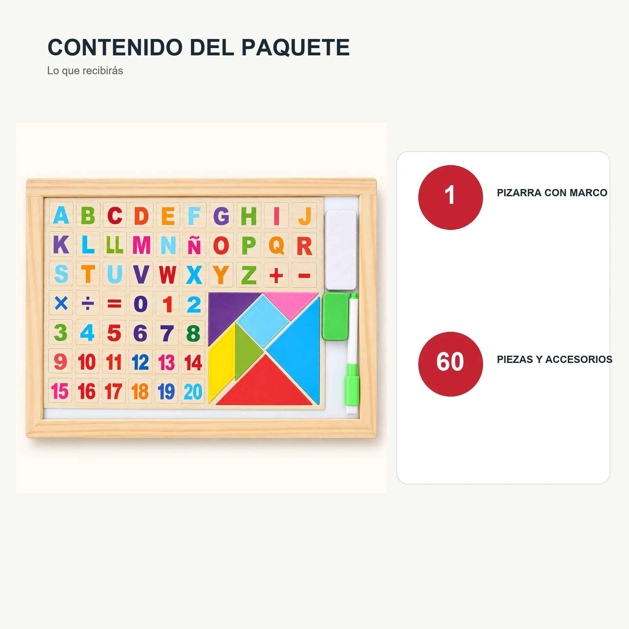 Pizarra Magnética Educativa en Español con Tangram, 60 Piezas, 37 × 27 cm