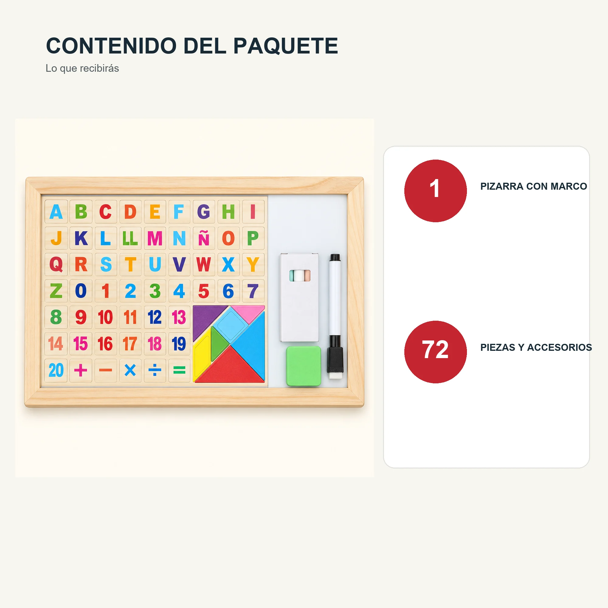 Pizarra Magnética Educativa en Español con Tangram, 72 Piezas, 33 × 22 cm