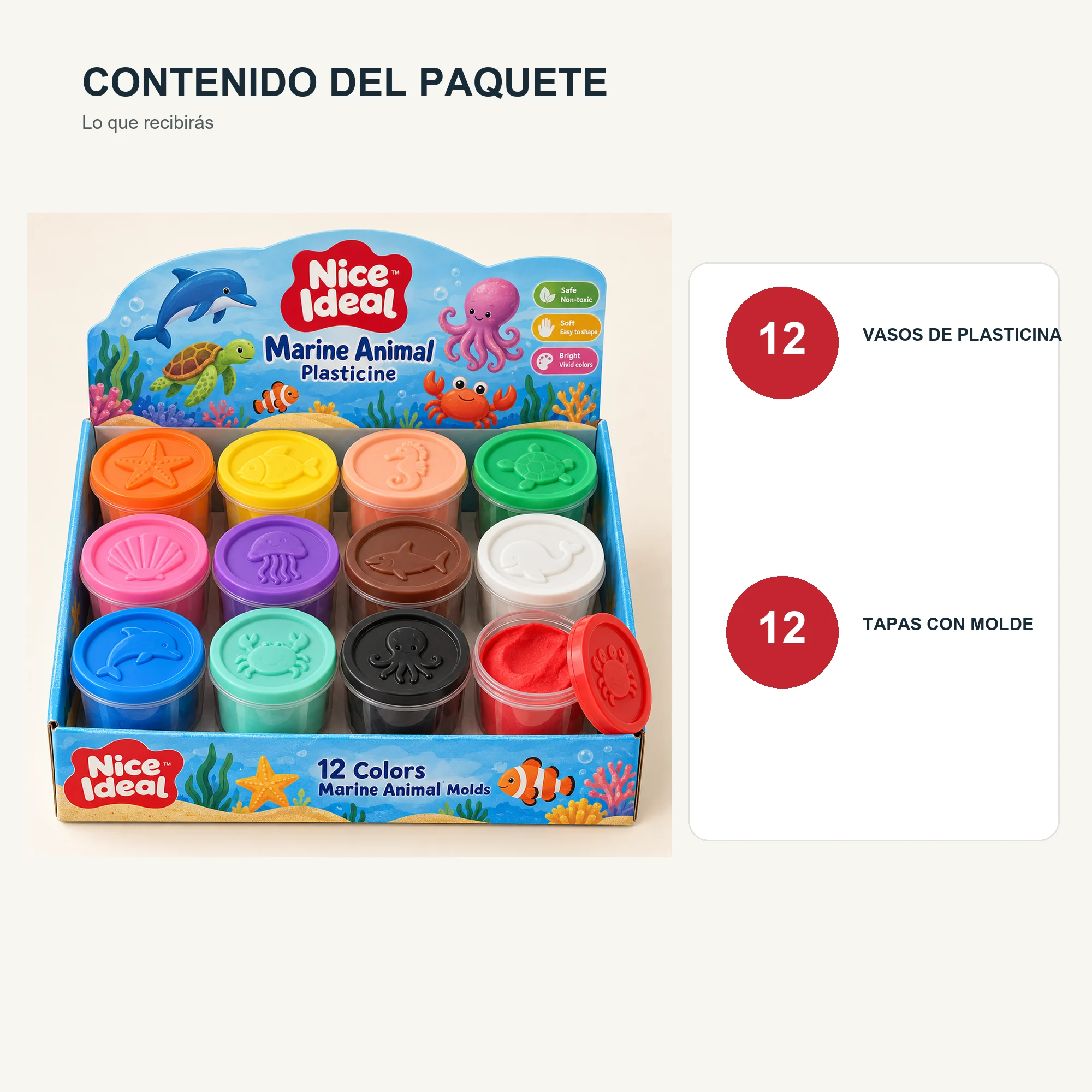Set de Plasticina en 12 Vasos con Moldes, 12 Colores