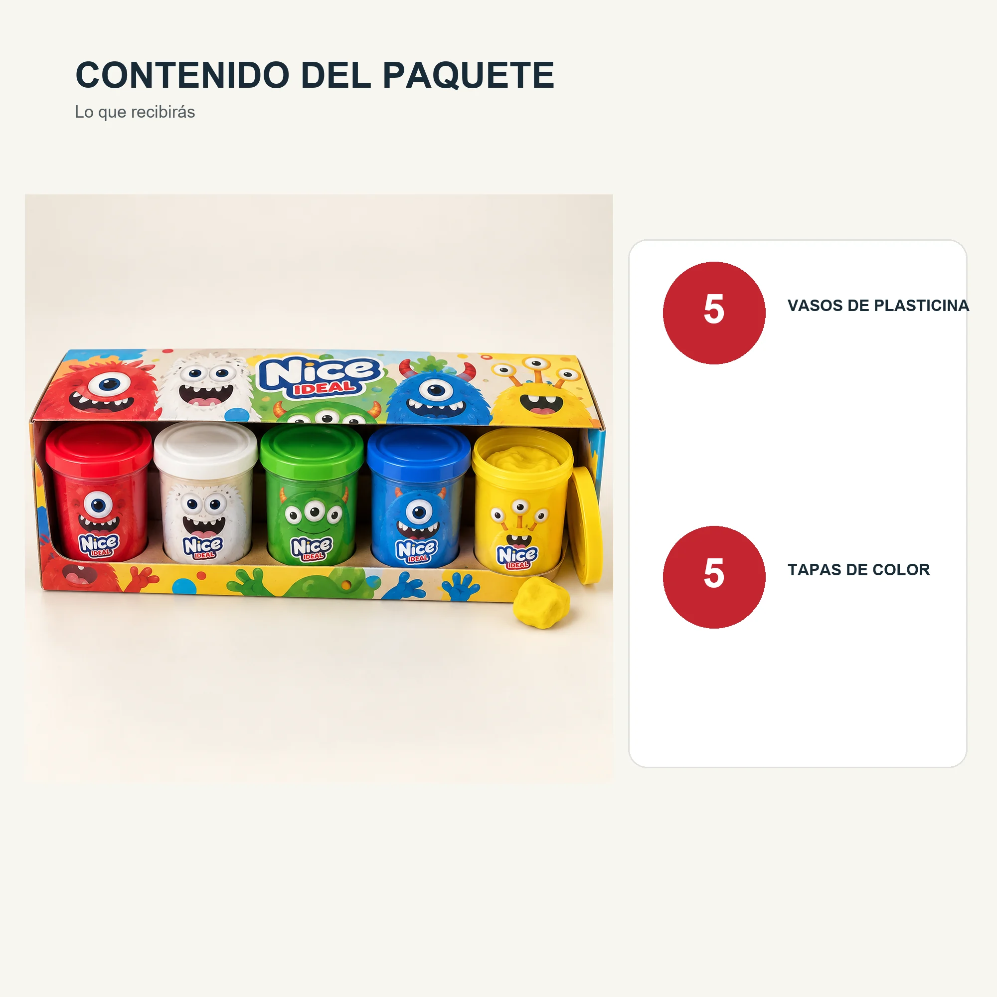 Set de Plasticina en 5 Vasos Grandes, 5 Colores