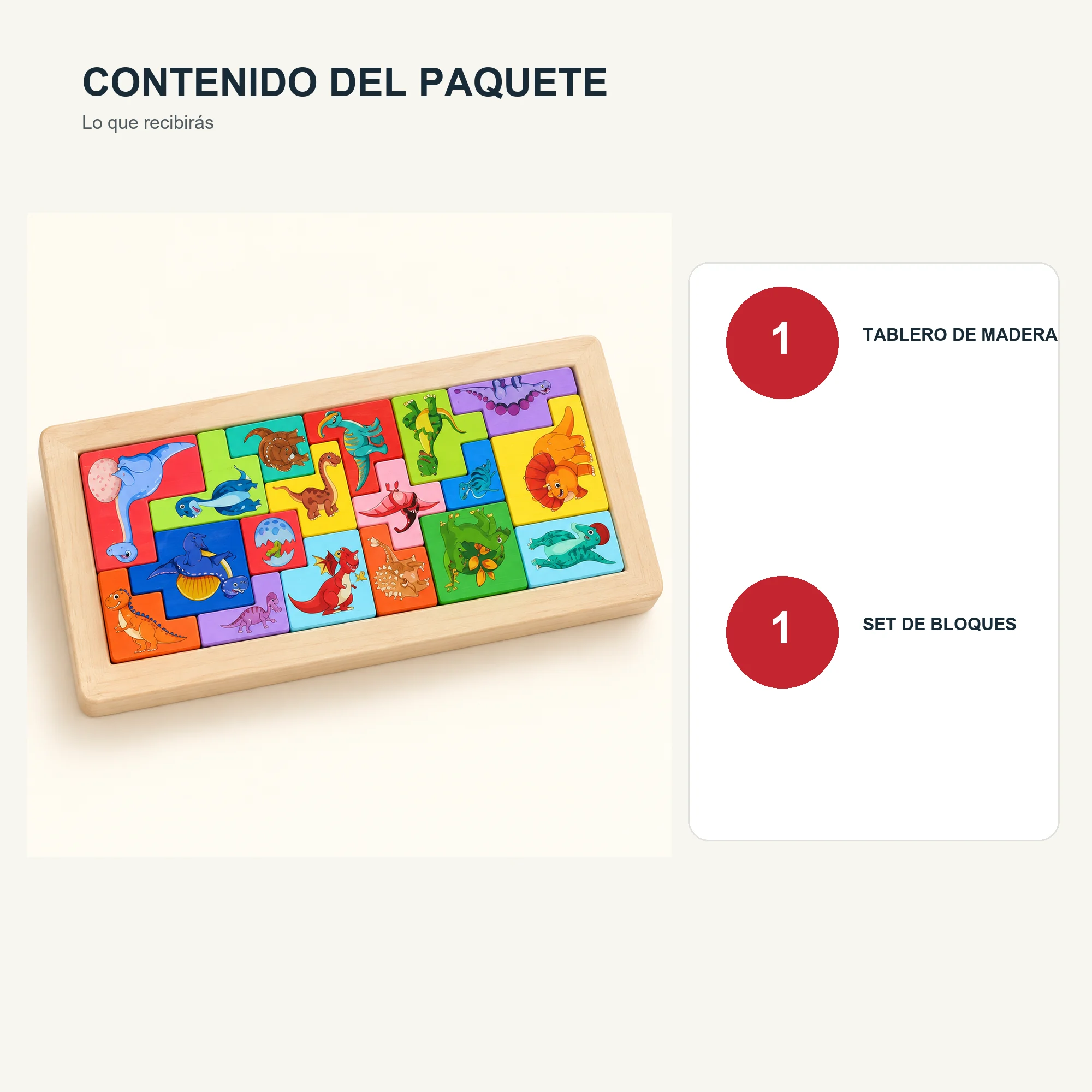 Puzzle de Bloques de Madera Ilustrado, 30 × 15 cm, Diseño Surtido