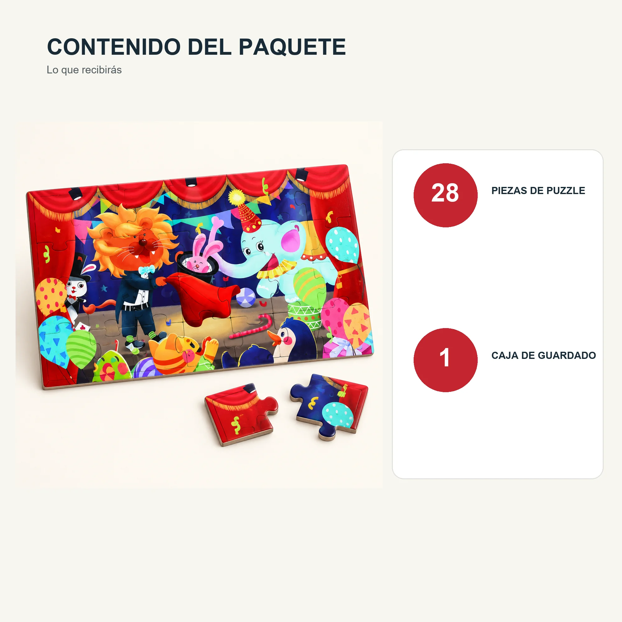 Puzzle Infantil de 28 Piezas con Show de Circo, 27 × 15,5 cm