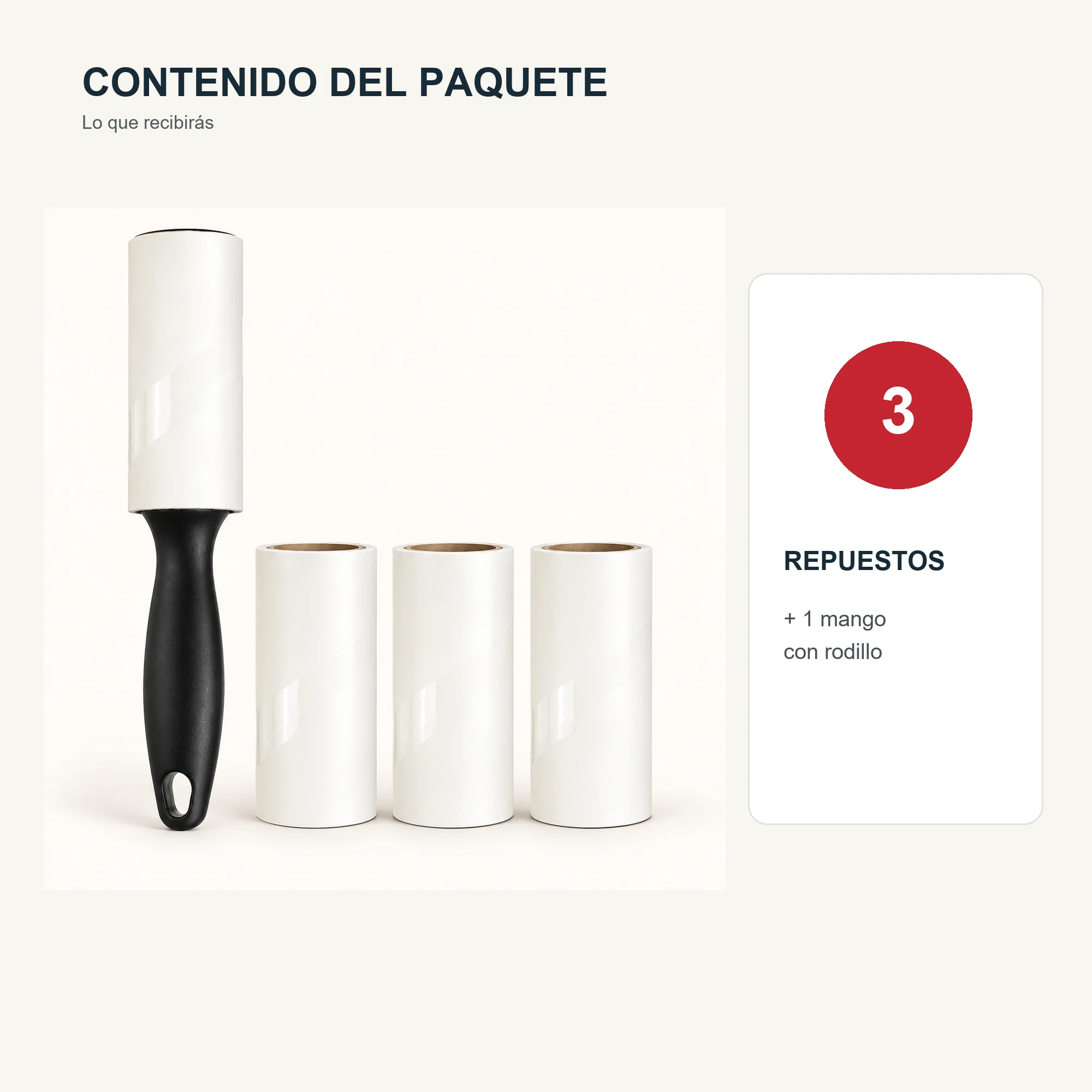 Rodillo Quitapelusas Adhesivo con Mango Ergonómico, 22 cm