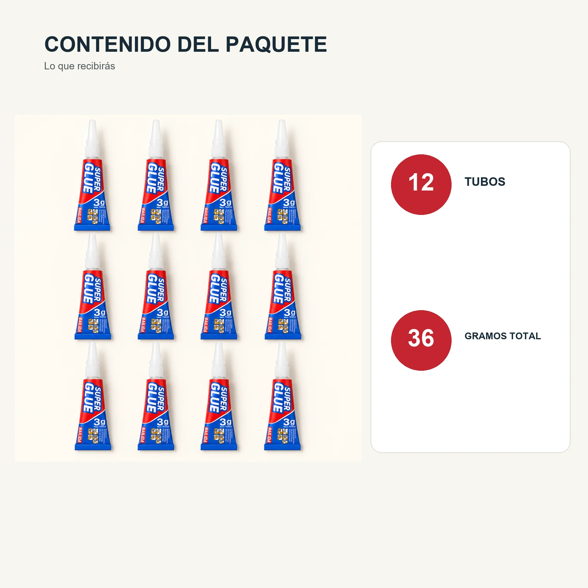 Set de 12 Adhesivos Instantáneos de 3 g con Boquilla de Precisión