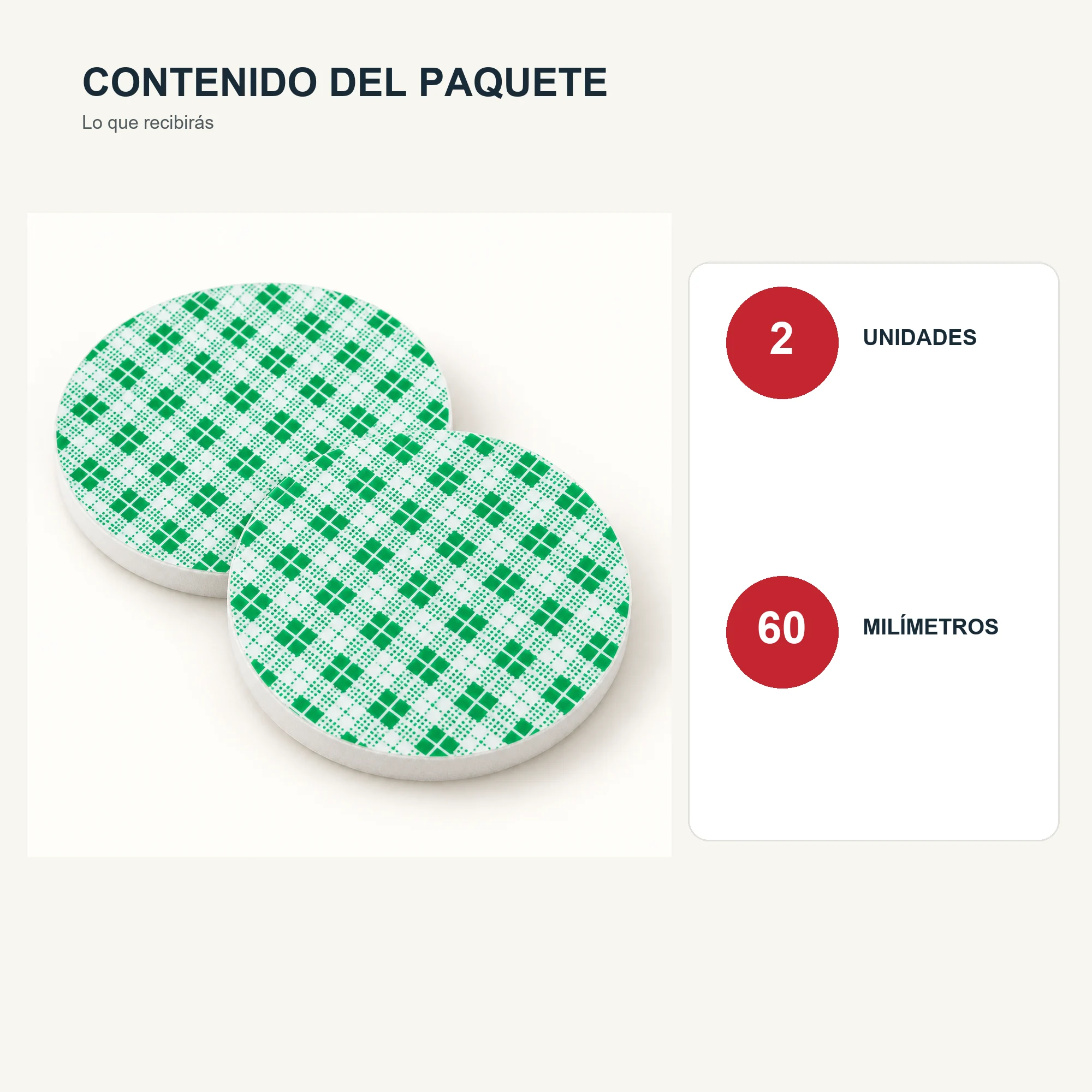Set de 2 Almohadillas Adhesivas de Espuma EVA Redondas, 60 mm