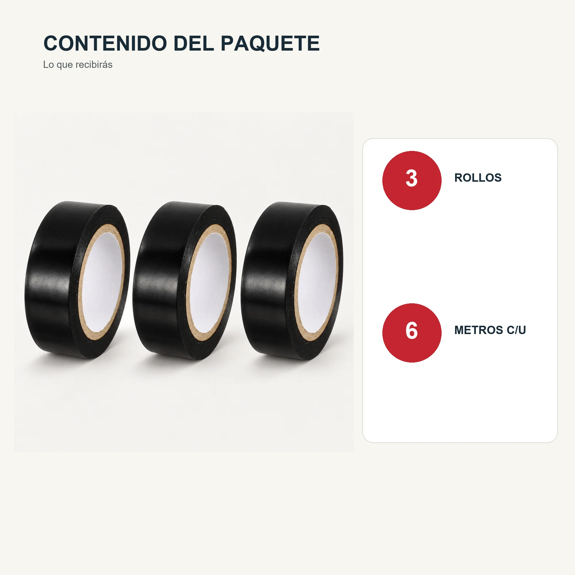 Set de 3 Cintas Aisladoras PVC Negras, 19 mm × Aprox. 6 m