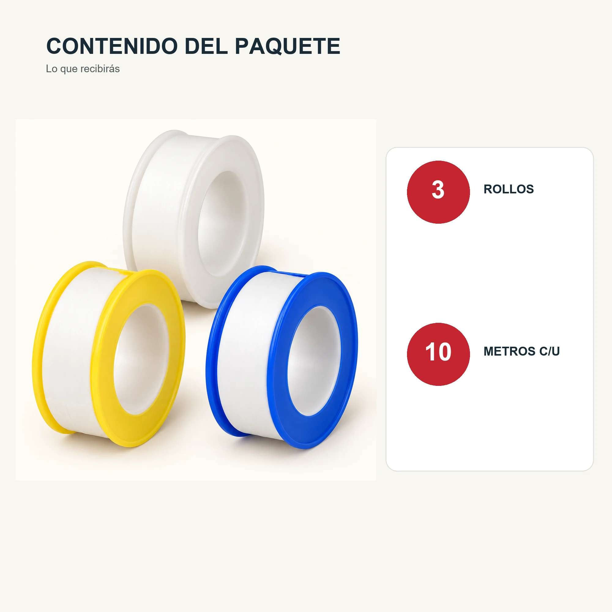 Set de 3 Cintas Selladoras de PTFE, 12 mm × 10 m