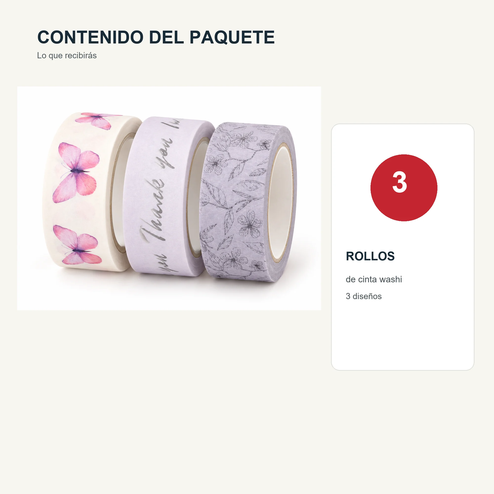 Set de 3 Cintas Washi Lila Con Mariposas, 1,5 cm × 2 m por Rollo