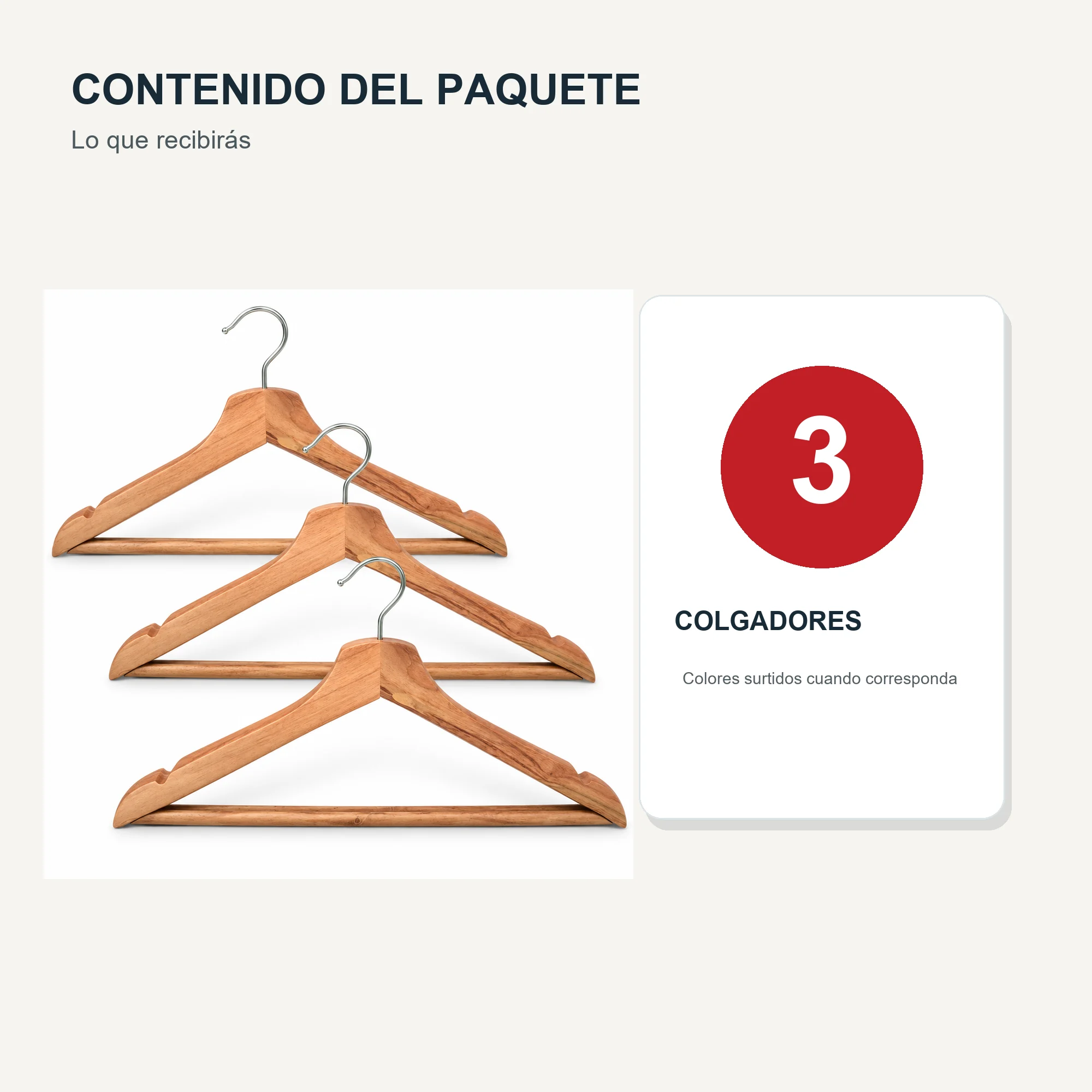 Set de 3 Colgadores de Madera con Barra para Pantalones, 43 cm