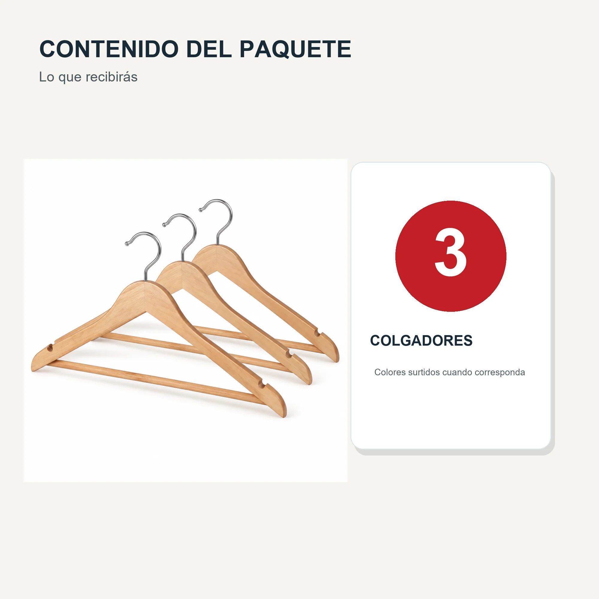 Set de 3 Colgadores de Madera con Barra para Pantalones, 44,3 cm