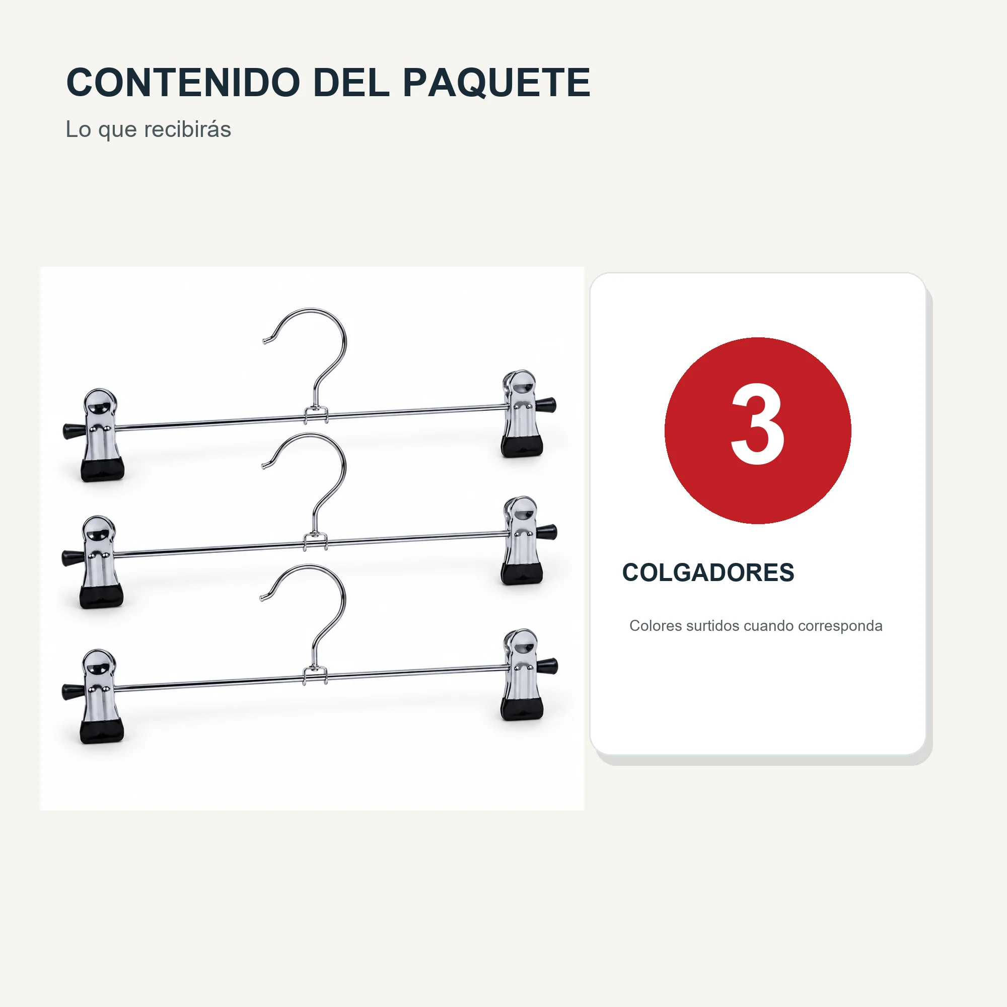 Set de 3 Colgadores con Pinzas Metálicos, 30 cm