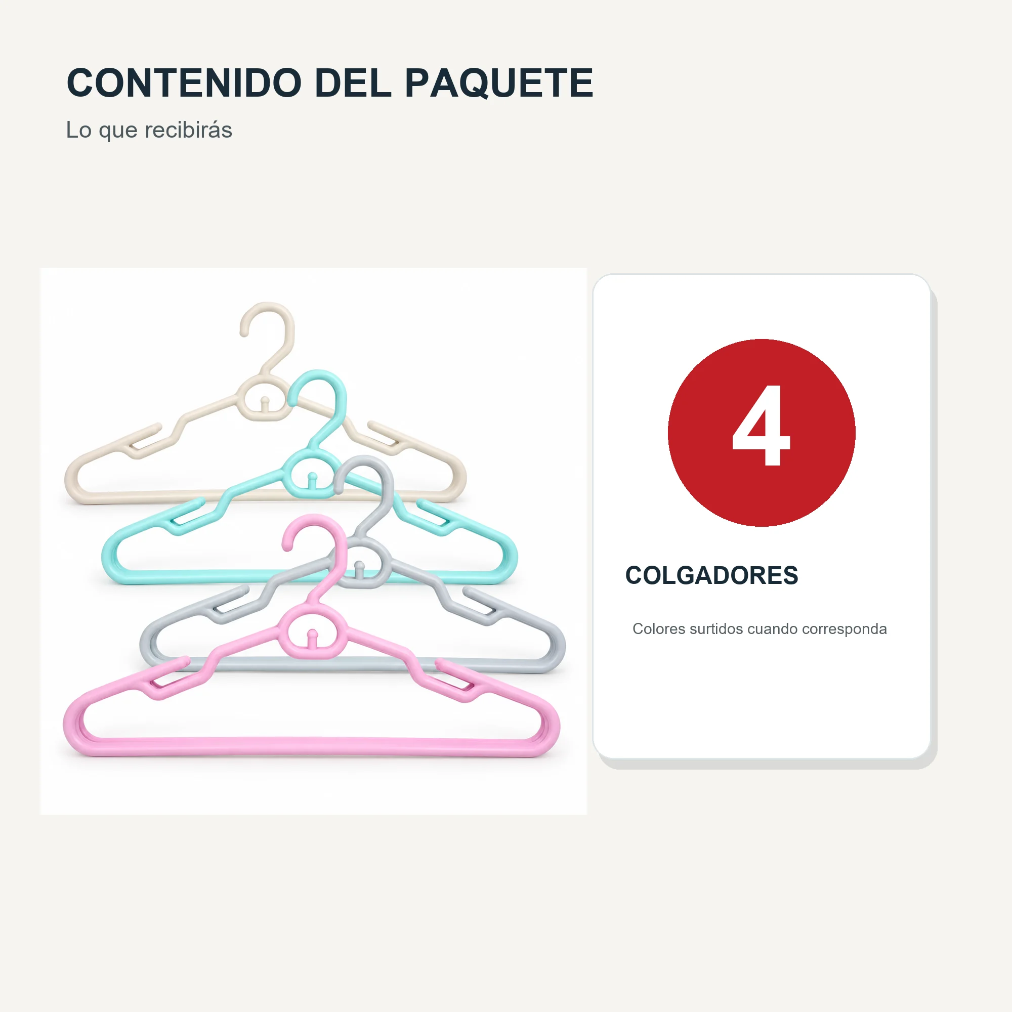 Set de 4 Colgadores de Plástico, 41 cm