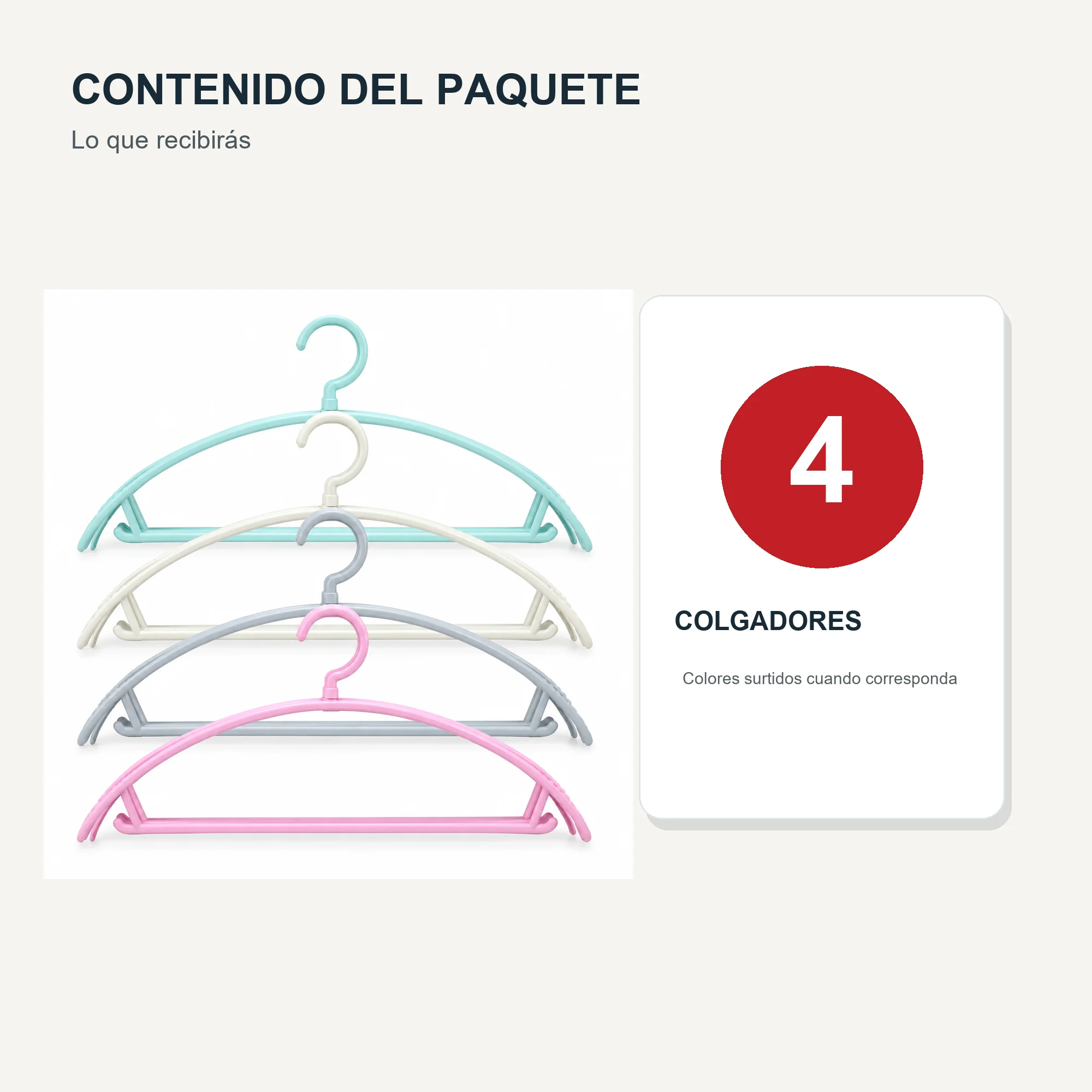 Set de 4 Colgadores de Plástico, 40 cm
