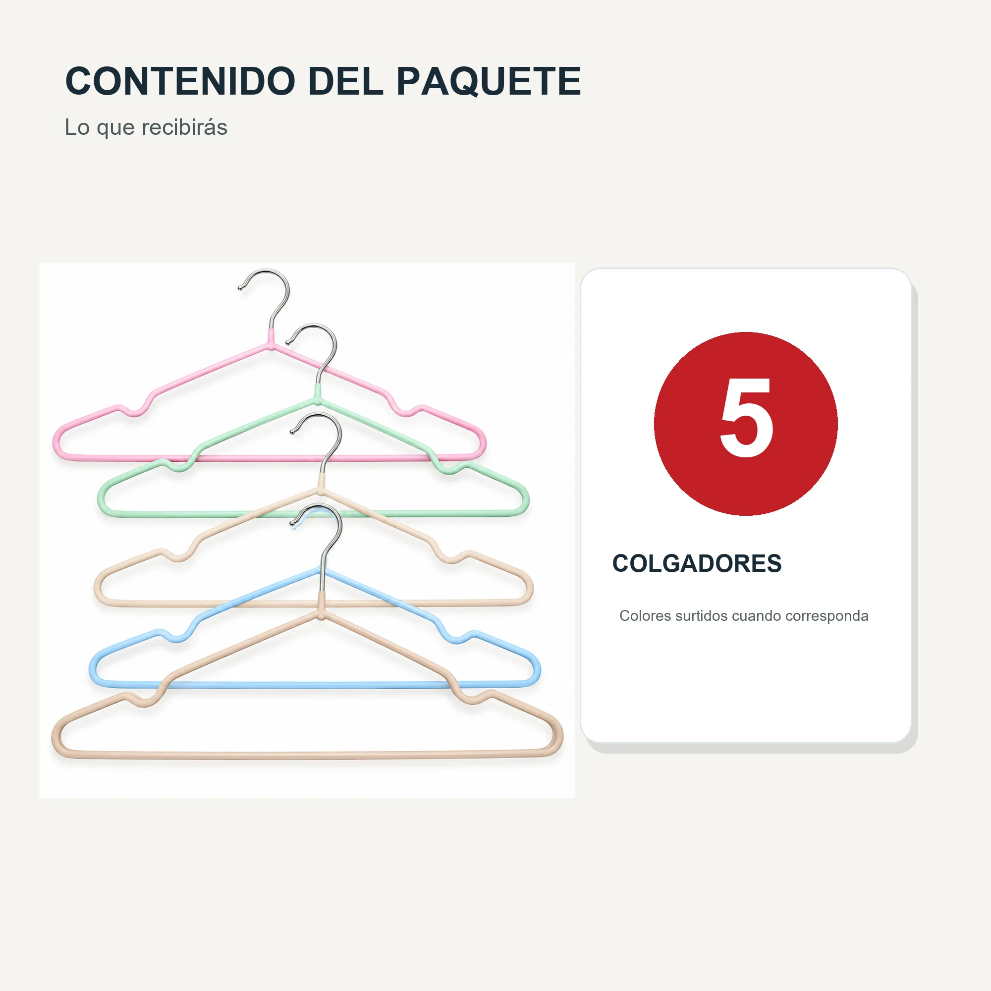 Set de 5 Colgadores de Alambre Revestido con Muescas, 40,5 cm