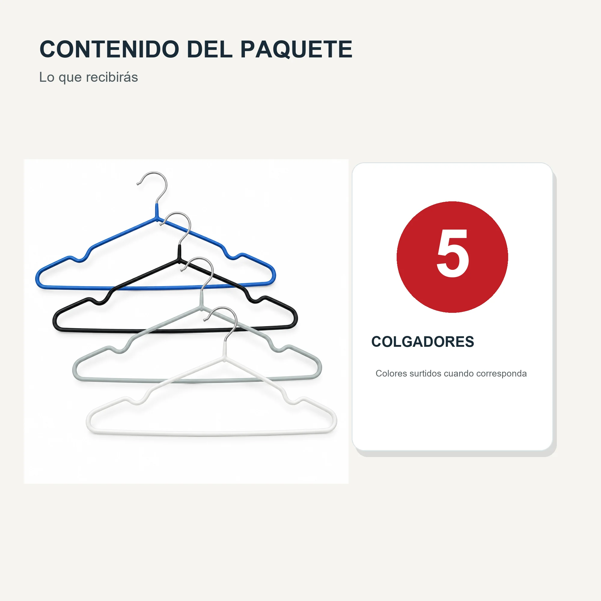 Set de 5 Colgadores de Alambre Revestido con Muescas, 40,5 cm