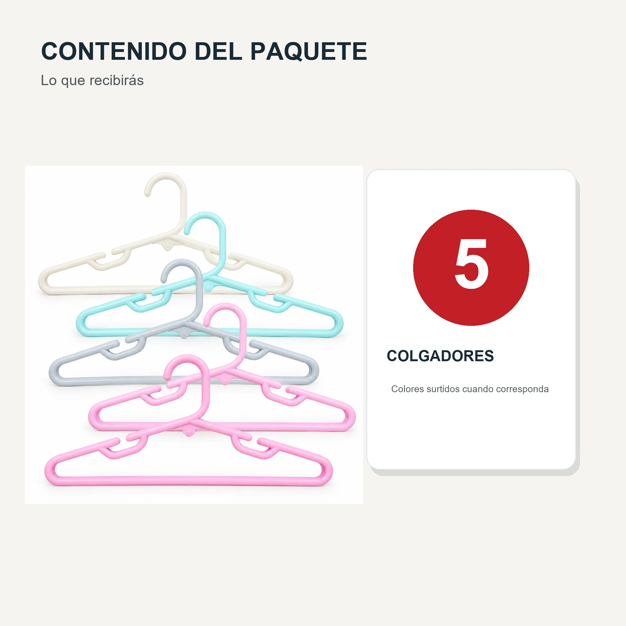 Set de 5 Colgadores Infantiles de Plástico, 29 cm
