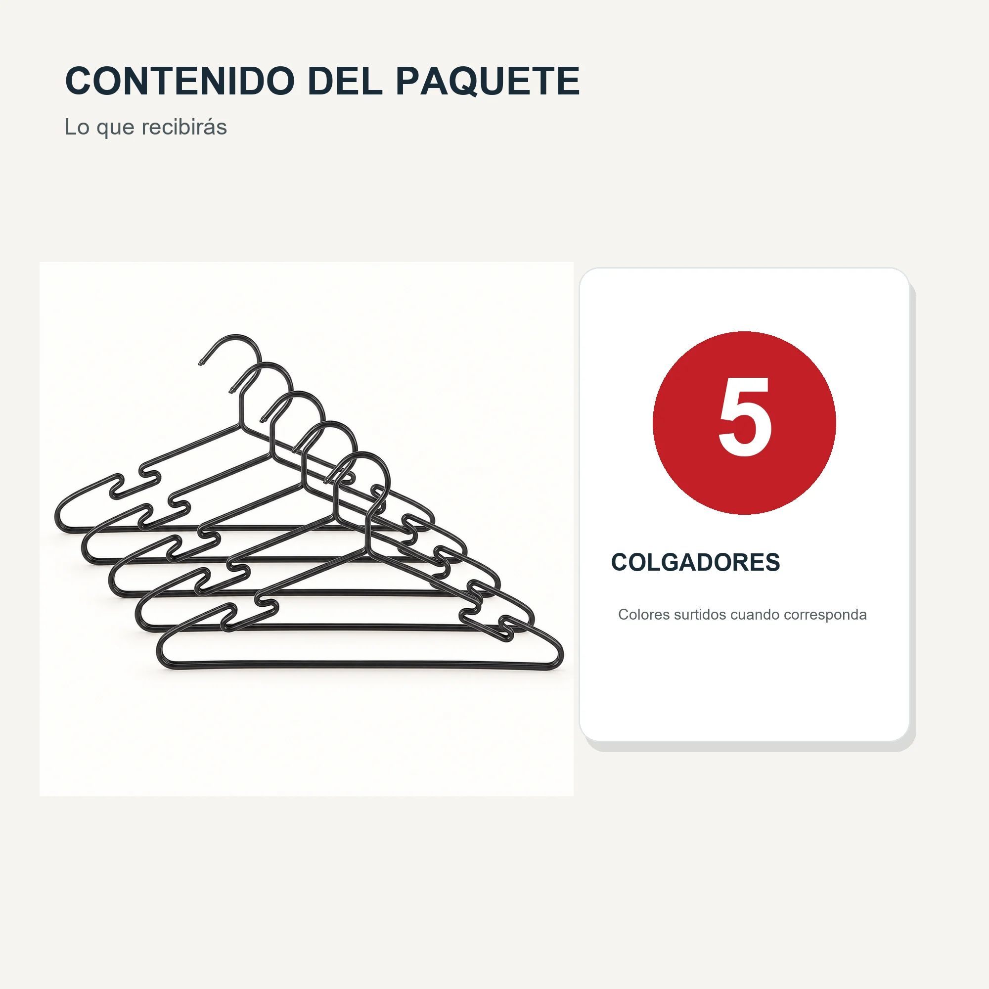Set de 5 Colgadores Negros de 40,2 cm